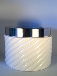 Vintage Tommaso Barbi White Ceramic and Silver Large Ice Bucket, 1960s, Italy