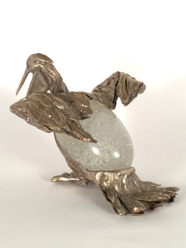 Italian Rare Signed Gabriella Crespi Bird Pelican Sculpture, 1970s, Italy For Sale