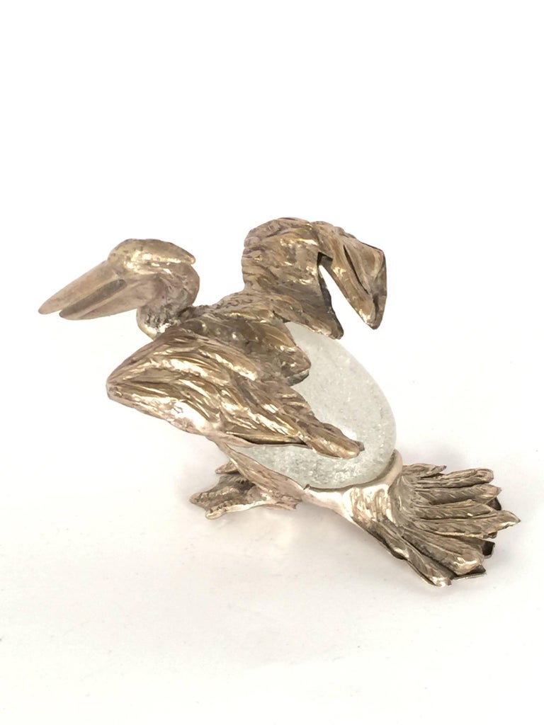 Hand-Crafted Rare Signed Gabriella Crespi Bird Pelican Sculpture, 1970s, Italy For Sale
