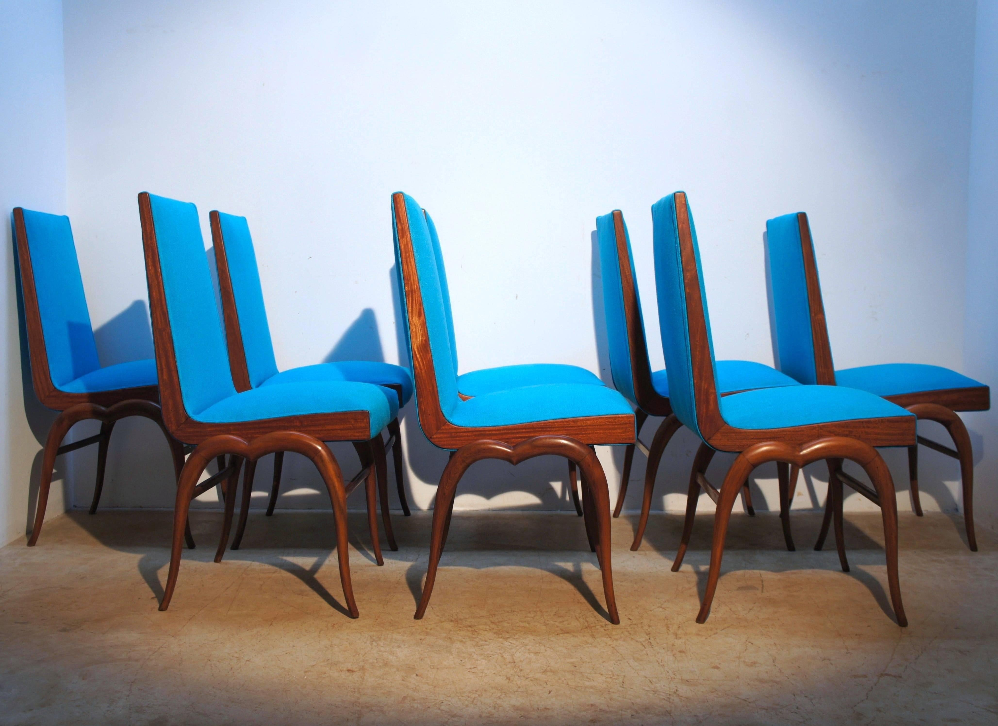 Giuseppe Scapinelli. Mid-Century Modern Set of Eight Blue Chairs In Excellent Condition For Sale In Sao Paulo, SP