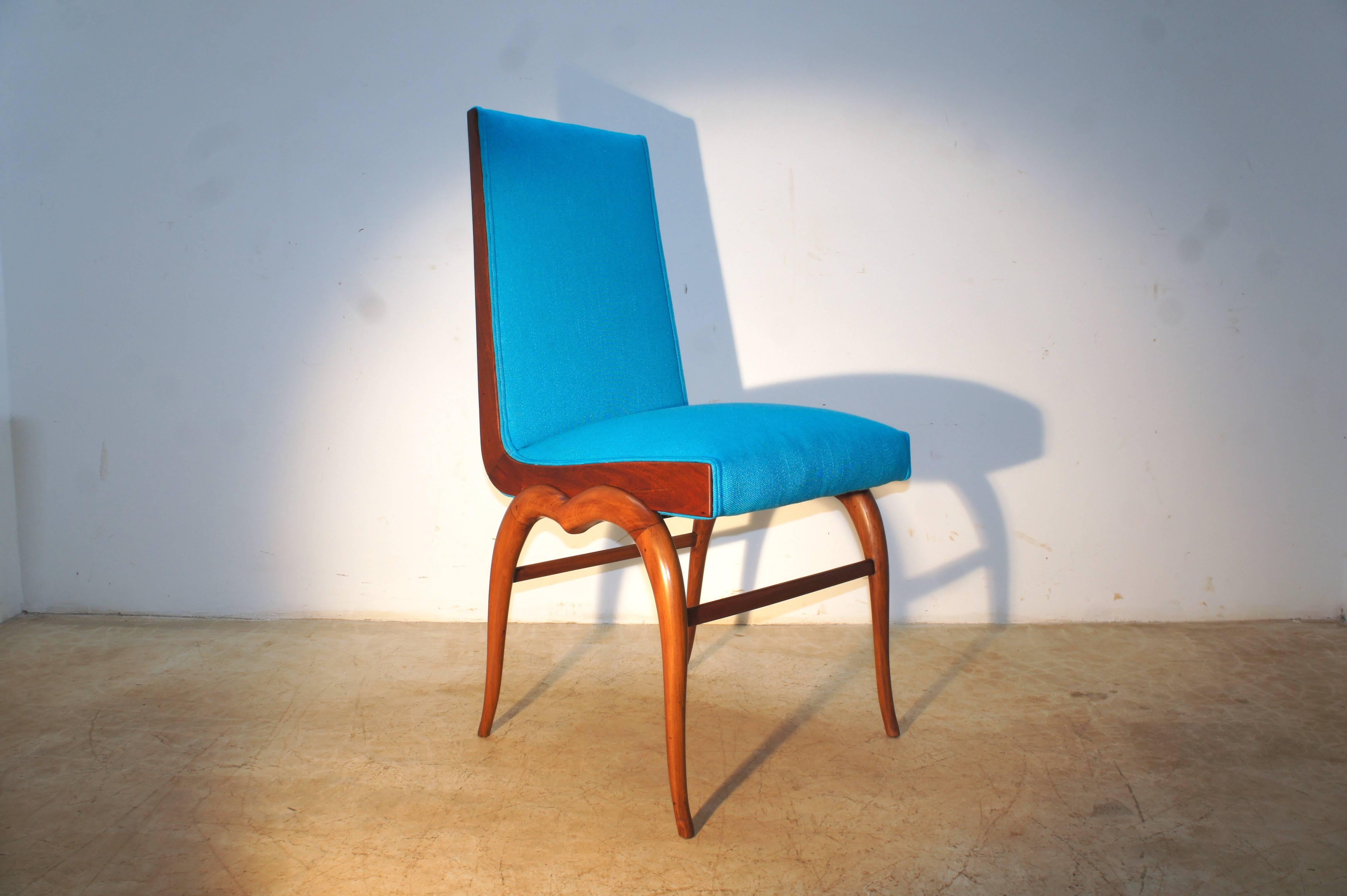 20th Century Giuseppe Scapinelli. Mid-Century Modern Set of Eight Blue Chairs For Sale