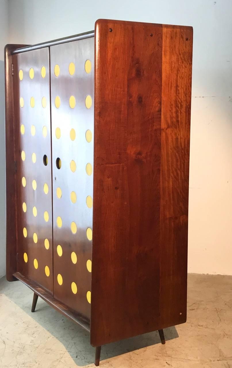 Modern Cimo Armoire in Hardwood with Yellow Details In Good Condition In Sao Paulo, SP