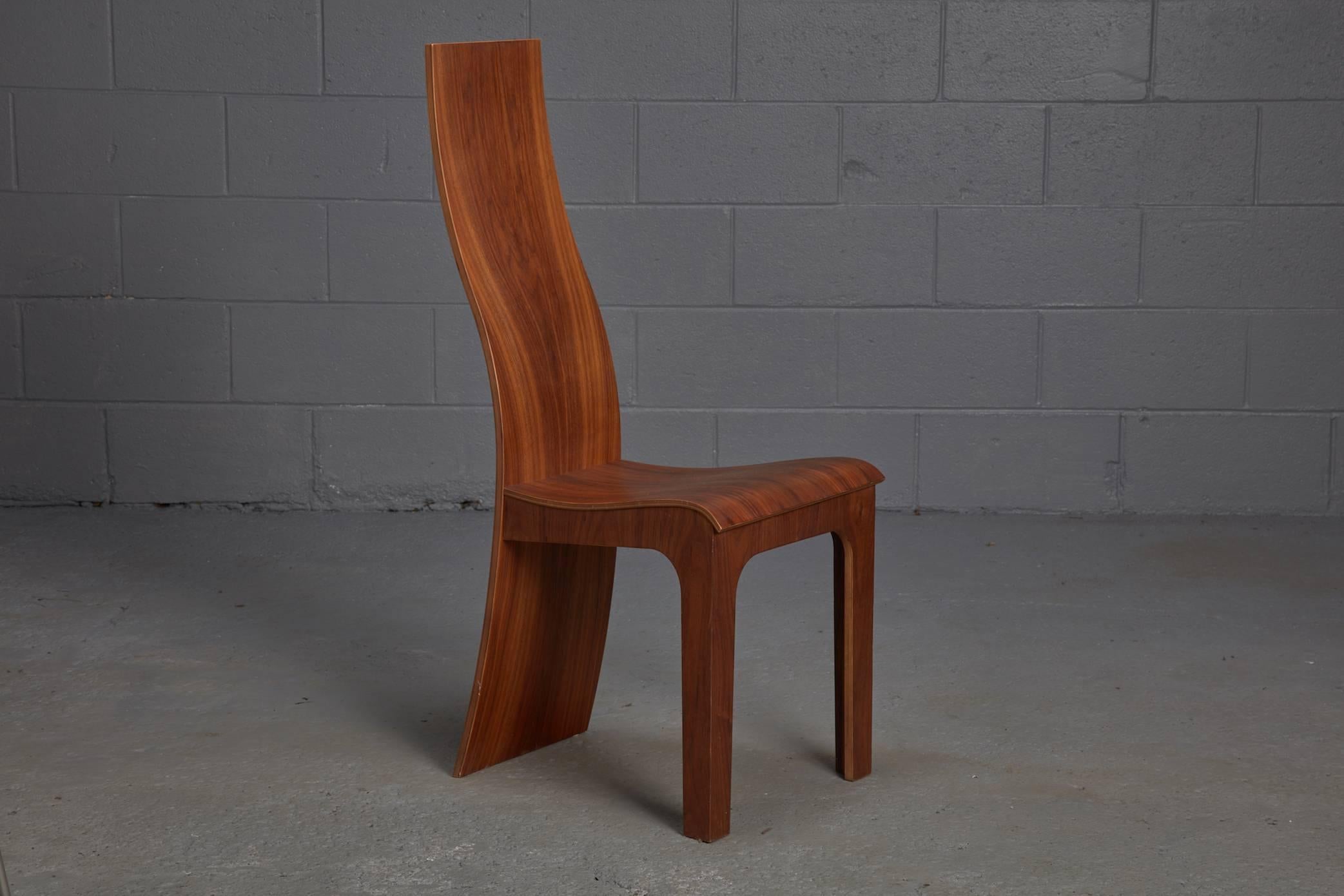 Set of five high back rosewood bent plywood dining chairs by Hans Karlsson. Danish. Label on underside: 