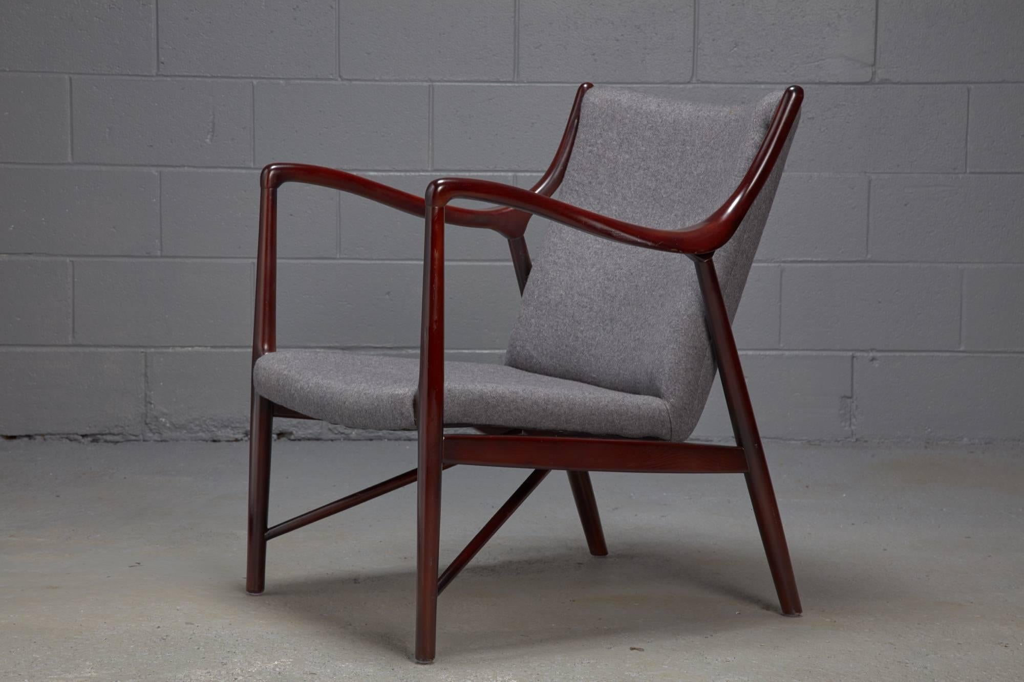 Rosewood Finished Danish Modern Chair in Style of Finn Juhl / Niels Vodder NV45 In Good Condition In Belmont, MA