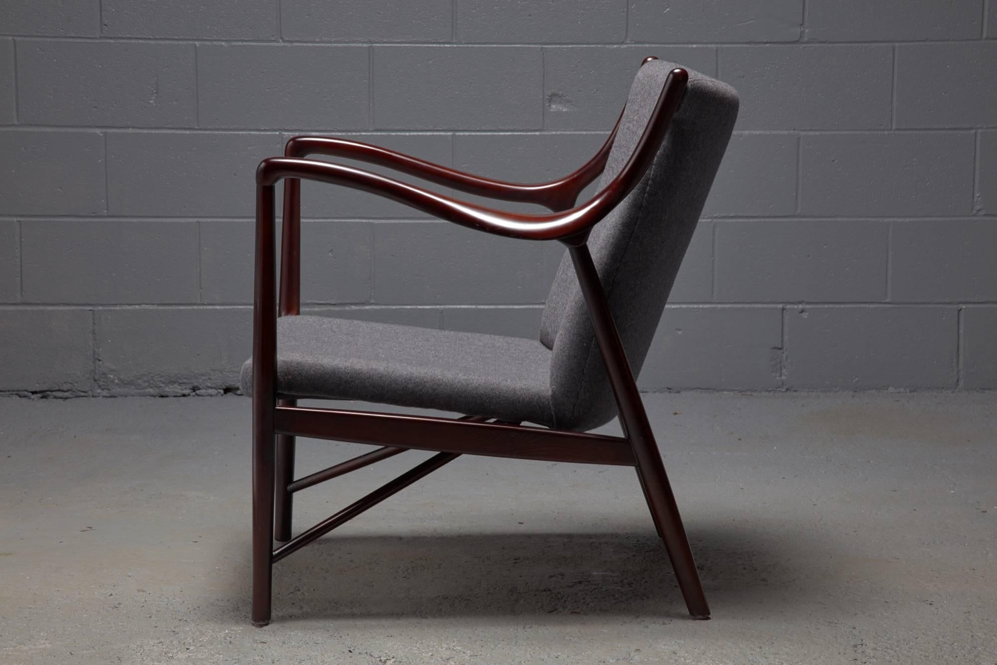 Wool Rosewood Finished Danish Modern Chair in Style of Finn Juhl / Niels Vodder NV45