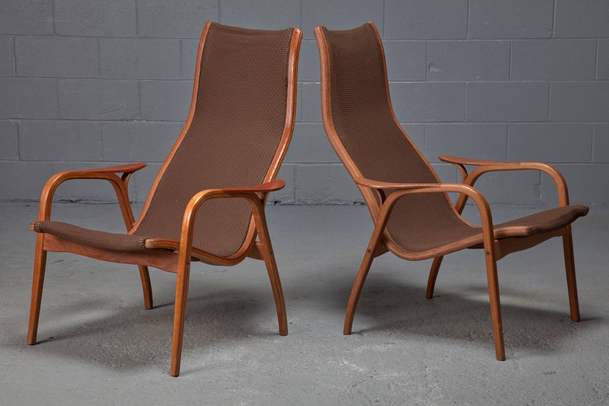 Mid-Century Modern Pair of Oak and Teak Lamino Lounge Chairs by Yngve Ekstrom