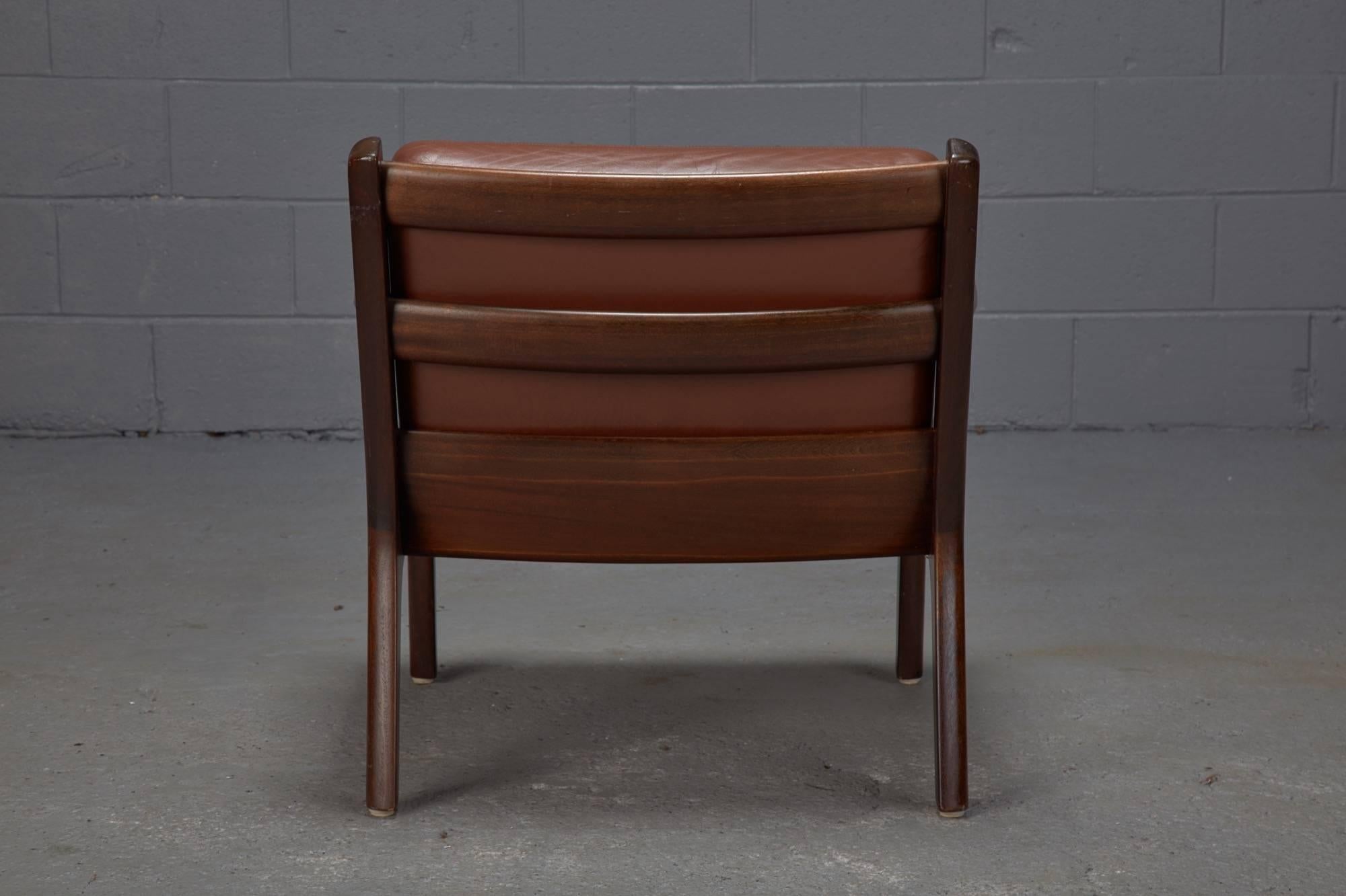 Mid-Century Modern Pair of Senator Chairs by Ole Wanscher in Brown Leather