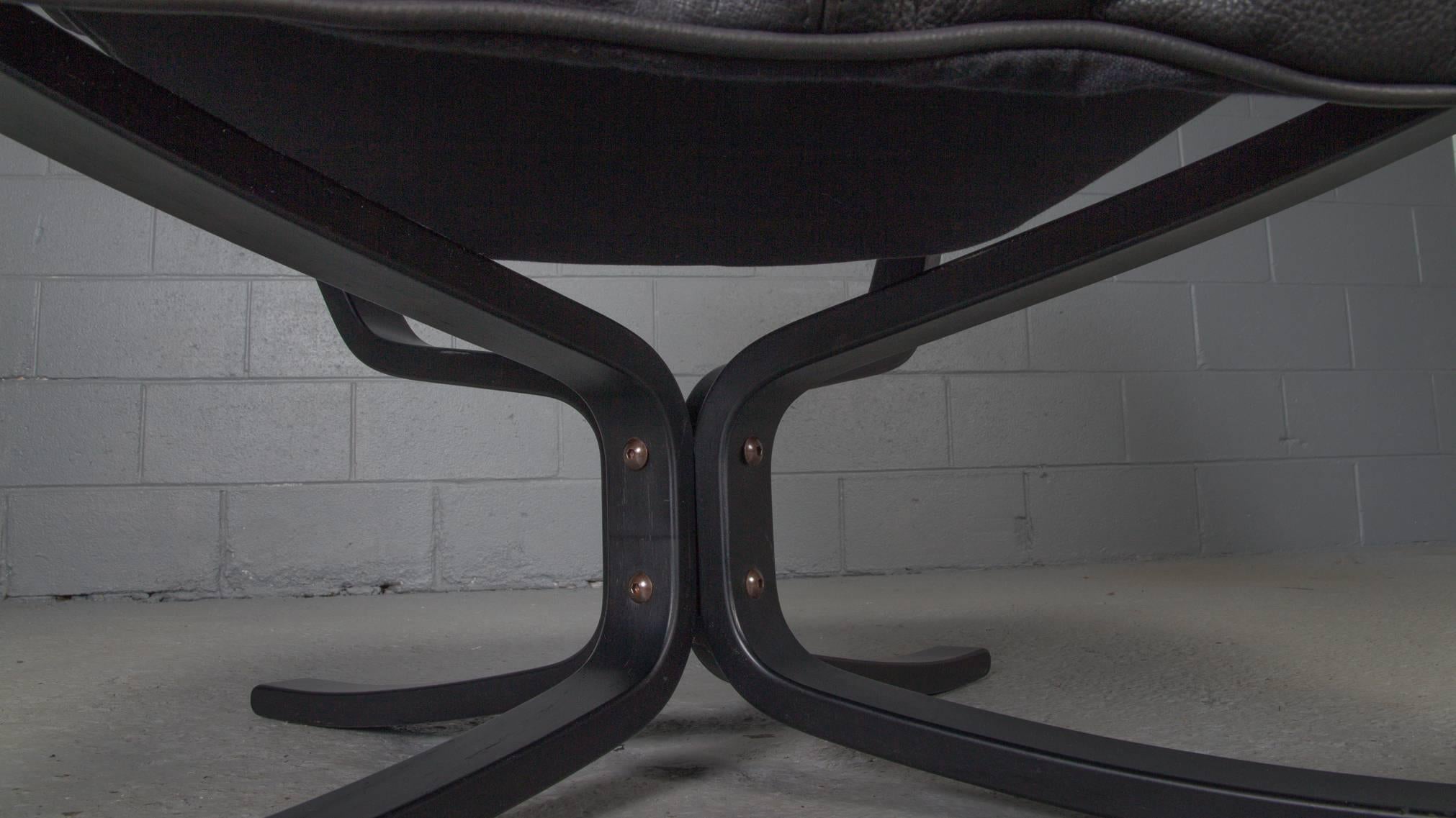 Black Leather Falcon Chair by Sigurd Ressell for Vatne Mobler In Good Condition In Belmont, MA