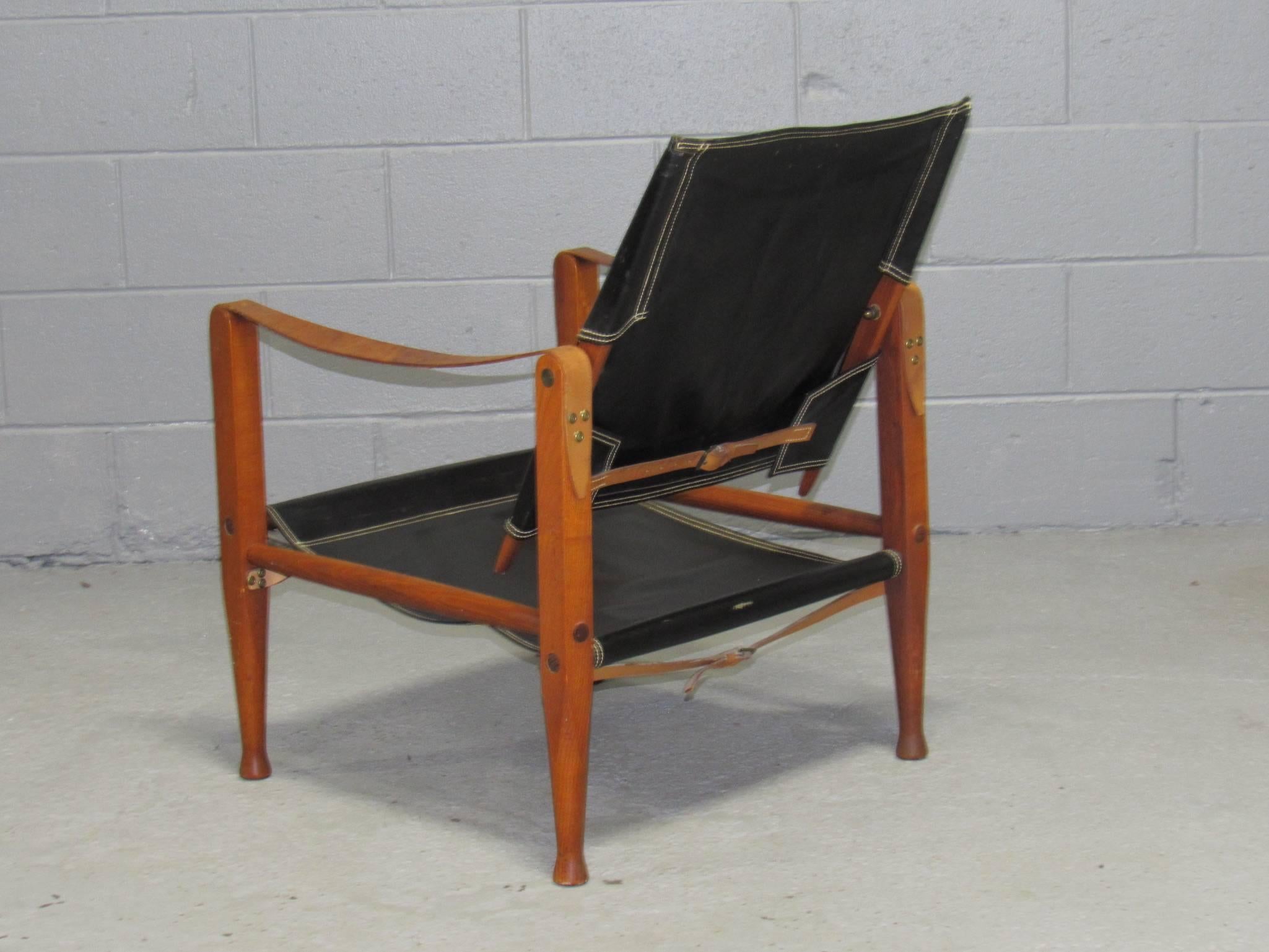 Mid-Century Modern Black Leather Safari Chair by Kaare Klint for Rud Rasmussen For Sale