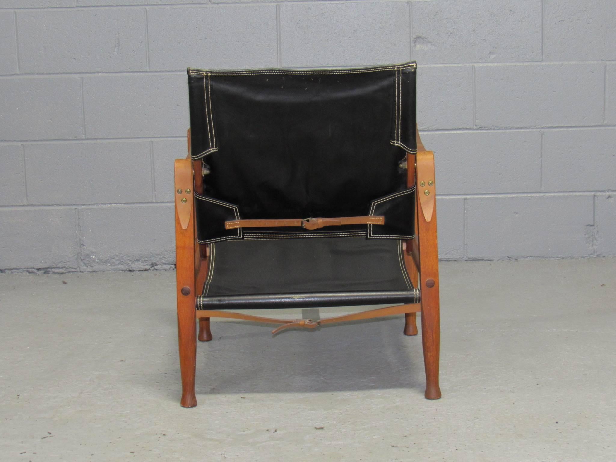 Danish Black Leather Safari Chair by Kaare Klint for Rud Rasmussen For Sale