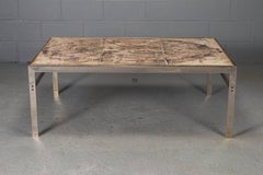 Hand-Painted Tile Coffee Table with Rosewood and Chrome Frame