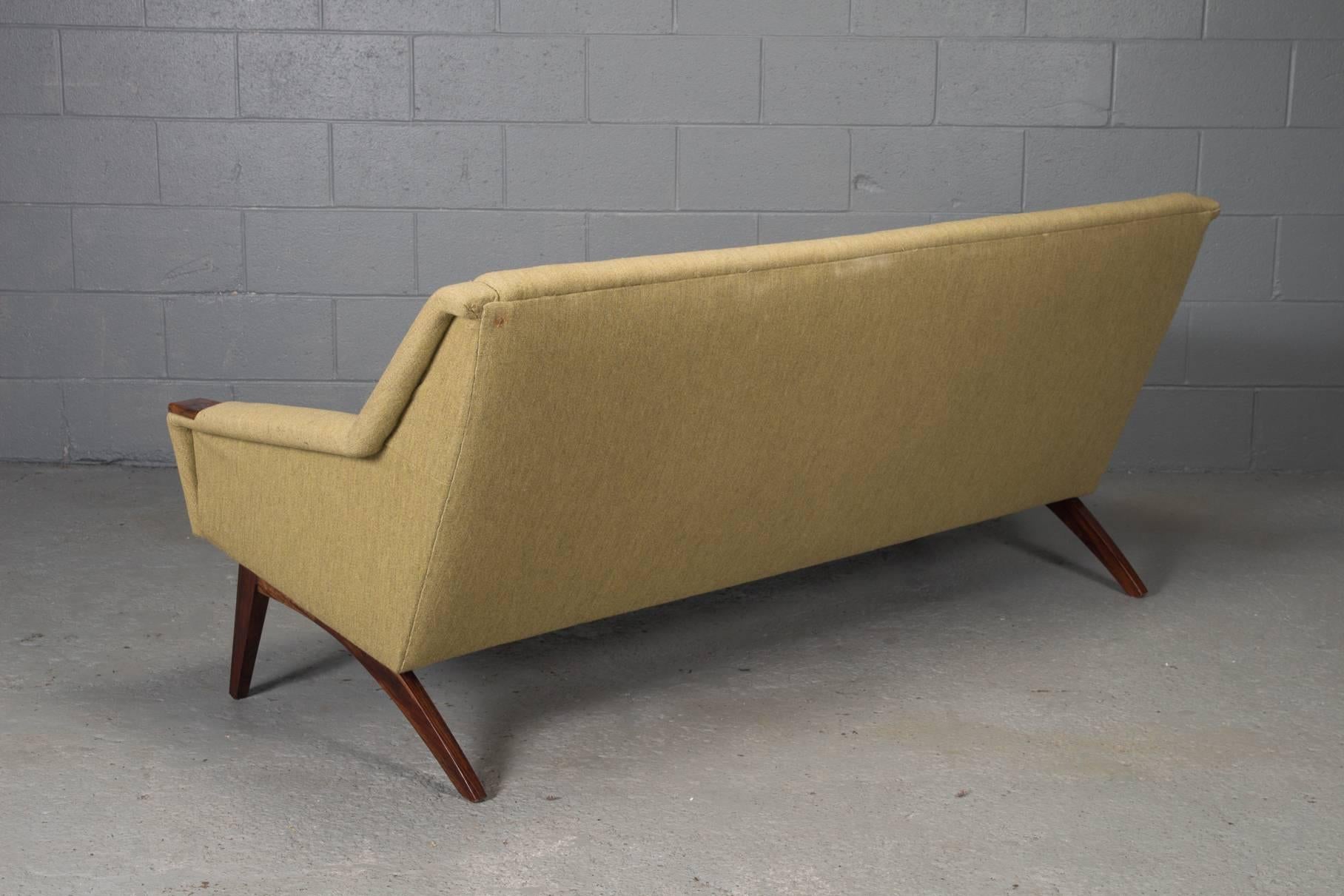 Mid-Century Modern Danish Modern Sofa with Rosewood Paws and Angled Legs