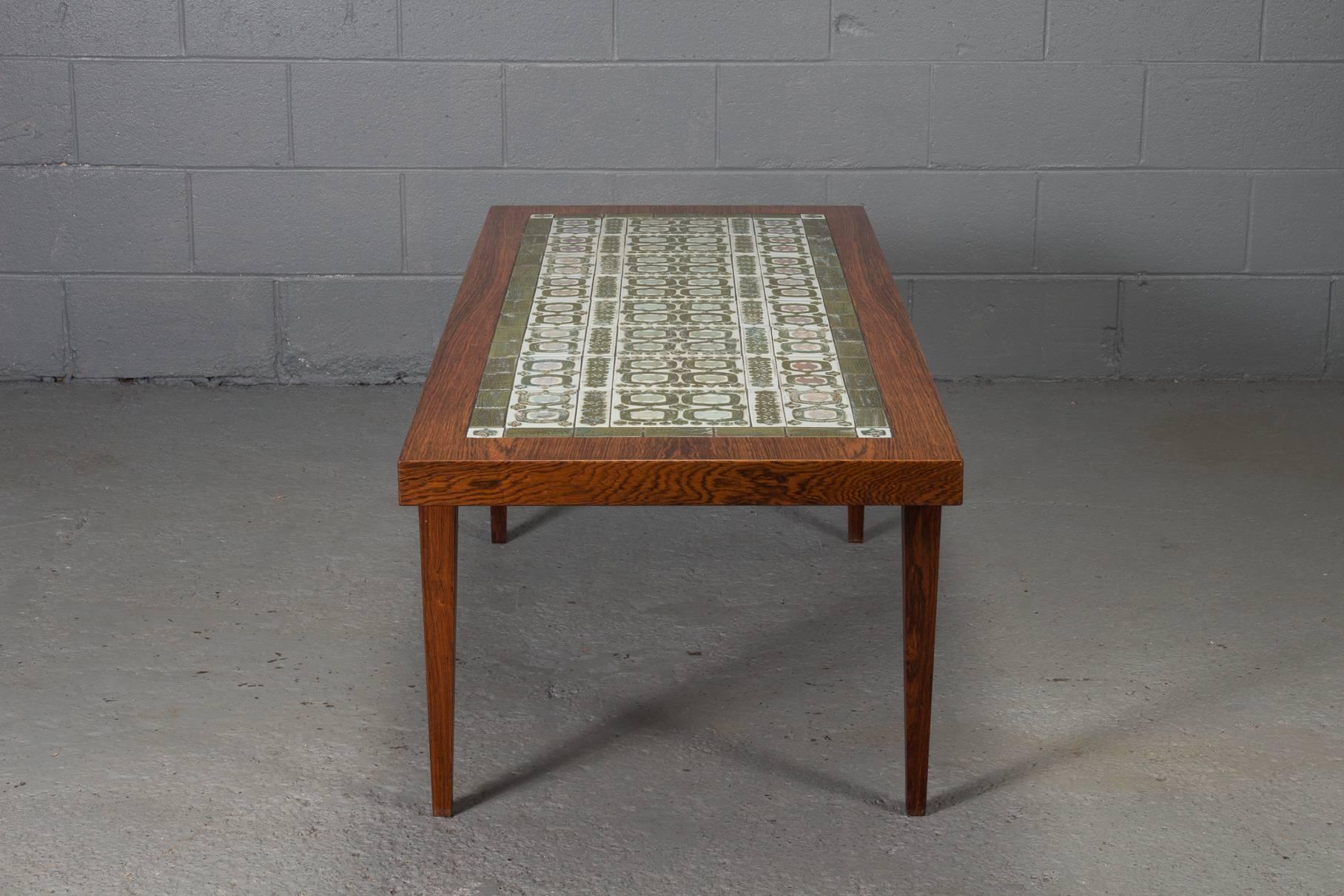 Mid-Century Modern Rosewood and Green Tile Coffee Table