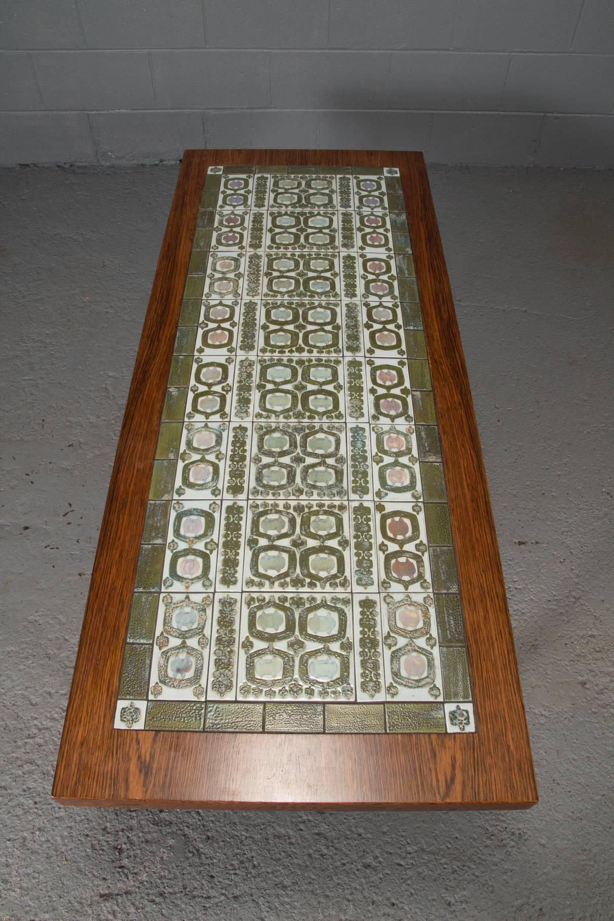 Danish Rosewood and Green Tile Coffee Table