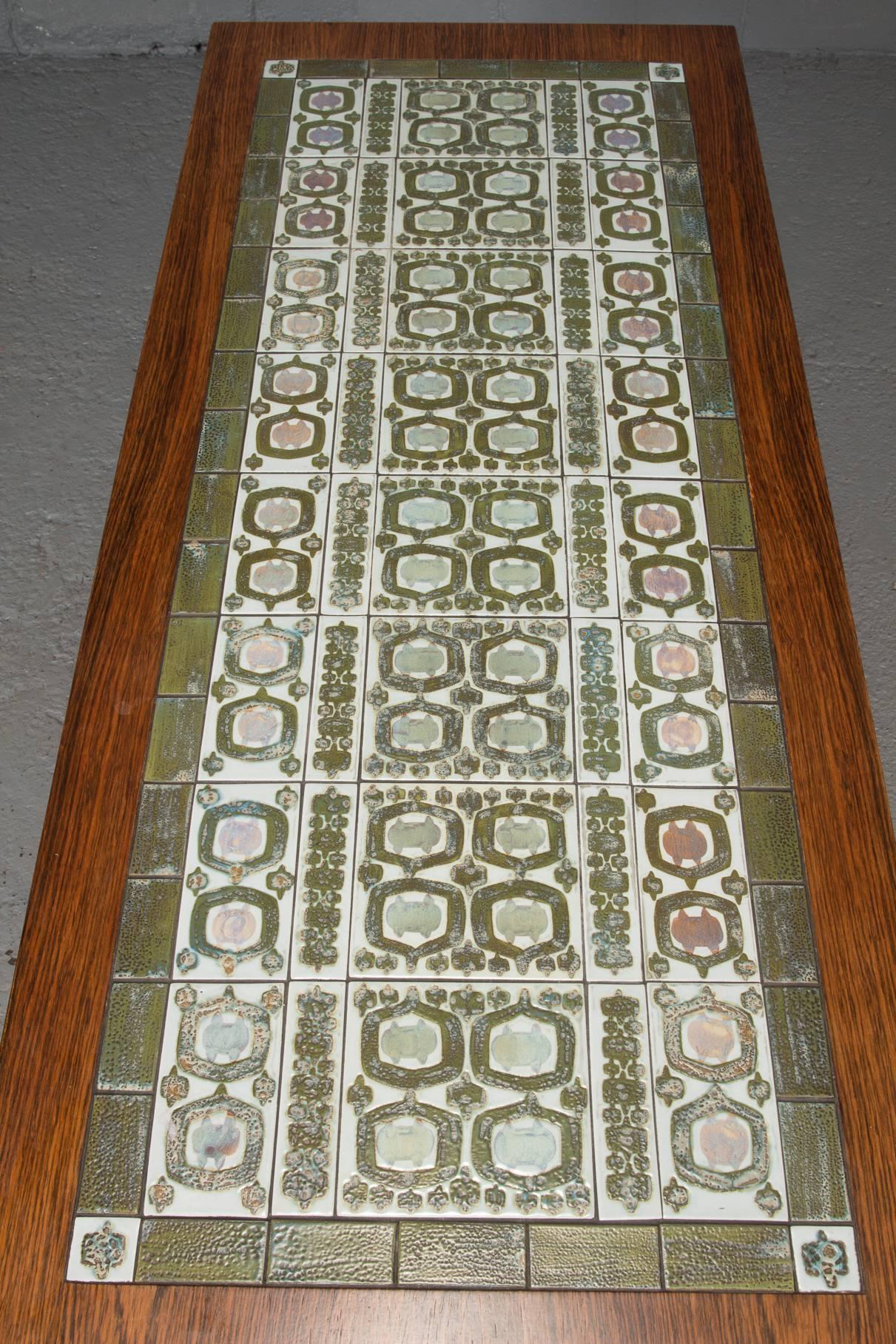Rosewood and Green Tile Coffee Table In Good Condition In Belmont, MA