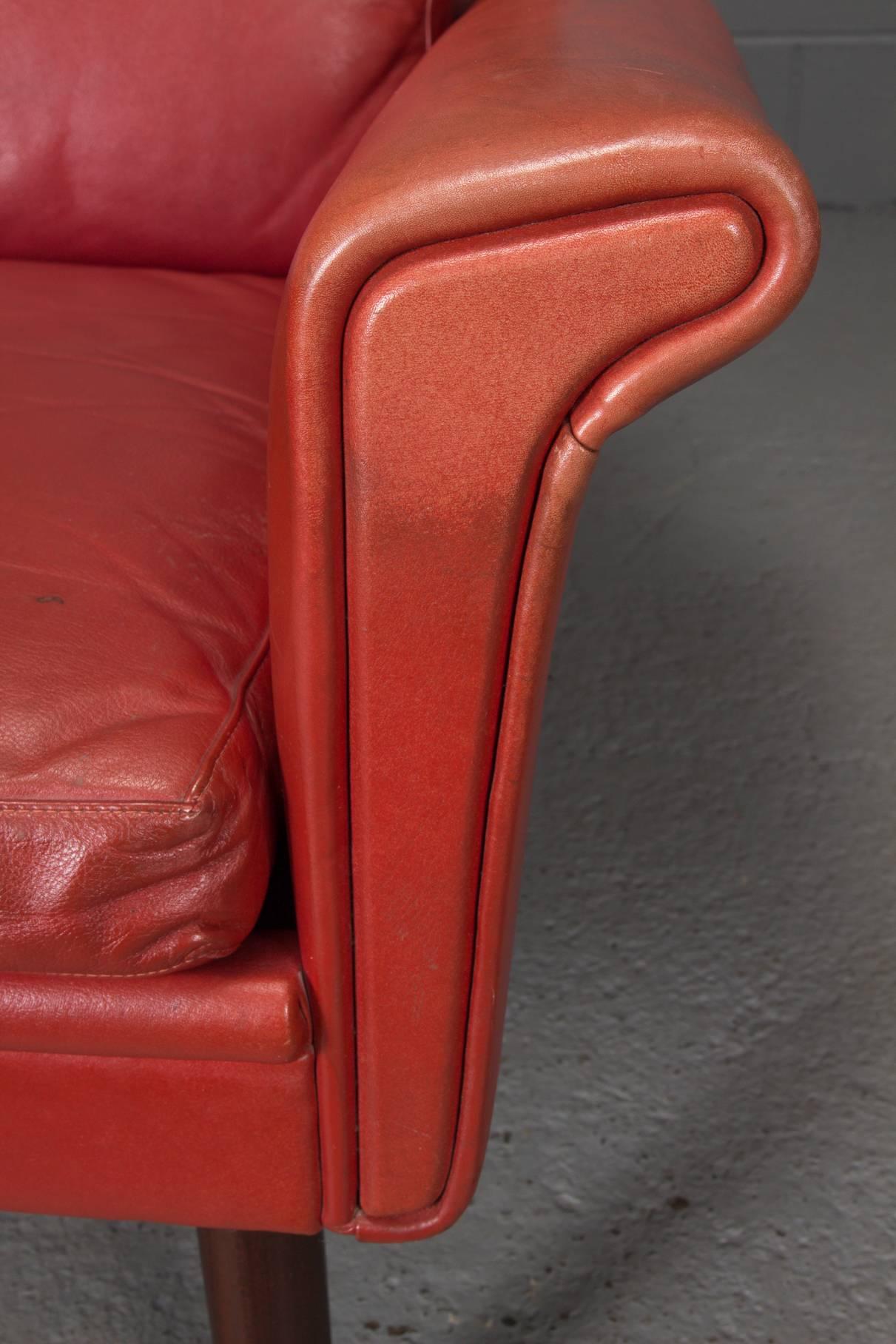 Red Leather Danish Modern Armchair 1