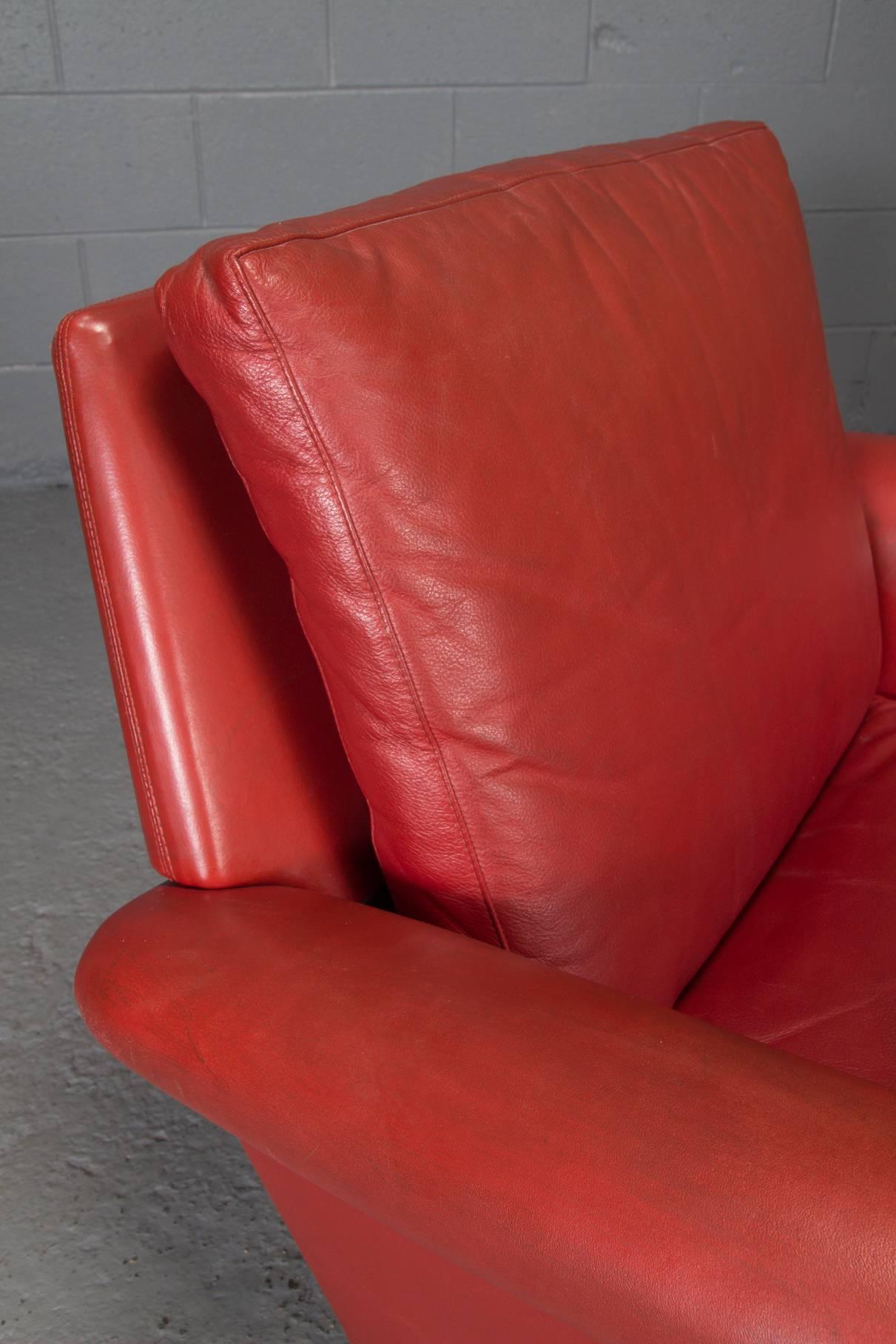 Red Leather Danish Modern Armchair 3