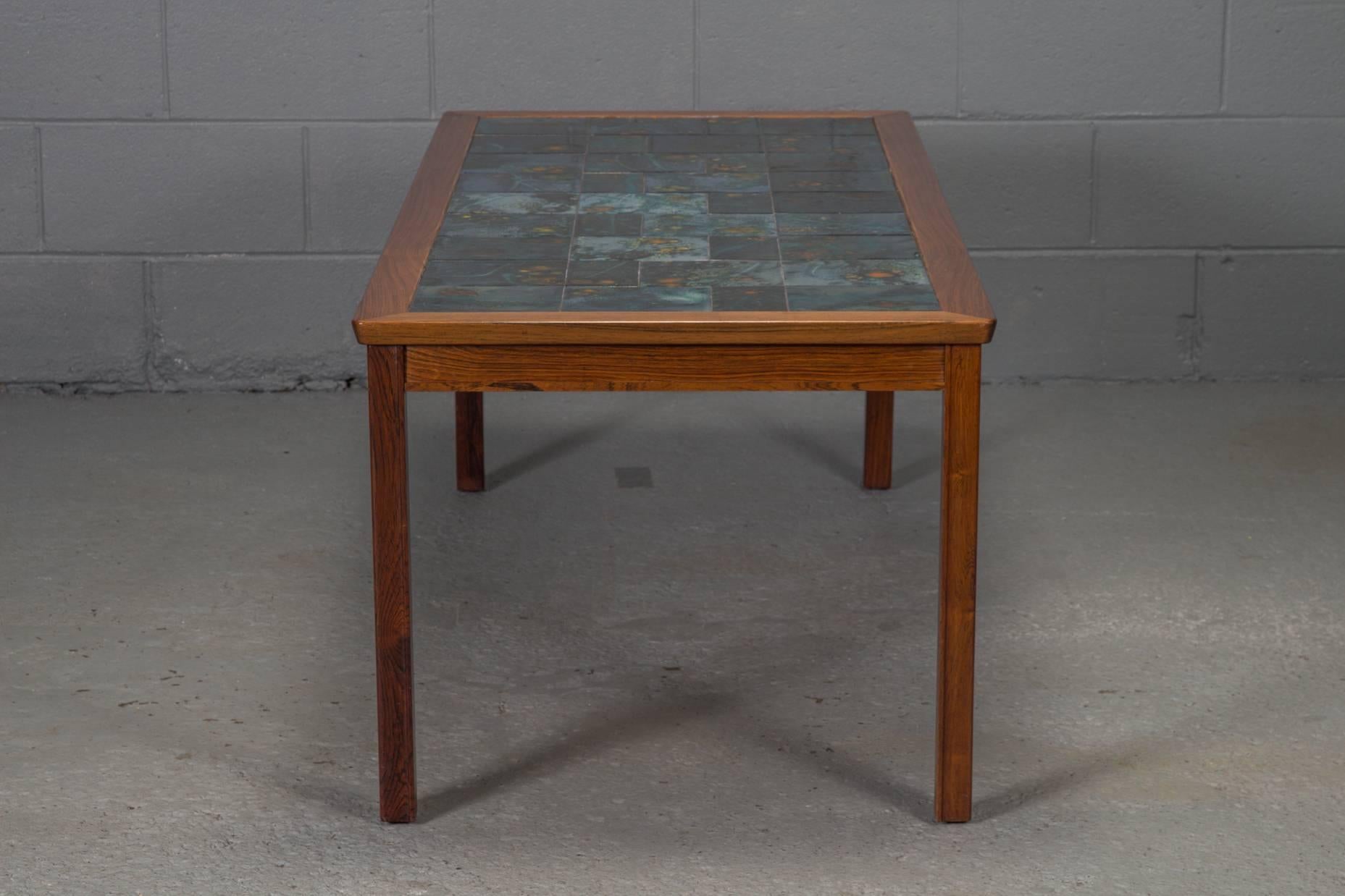 Mid-Century Modern Rosewood and Tile Coffee Table