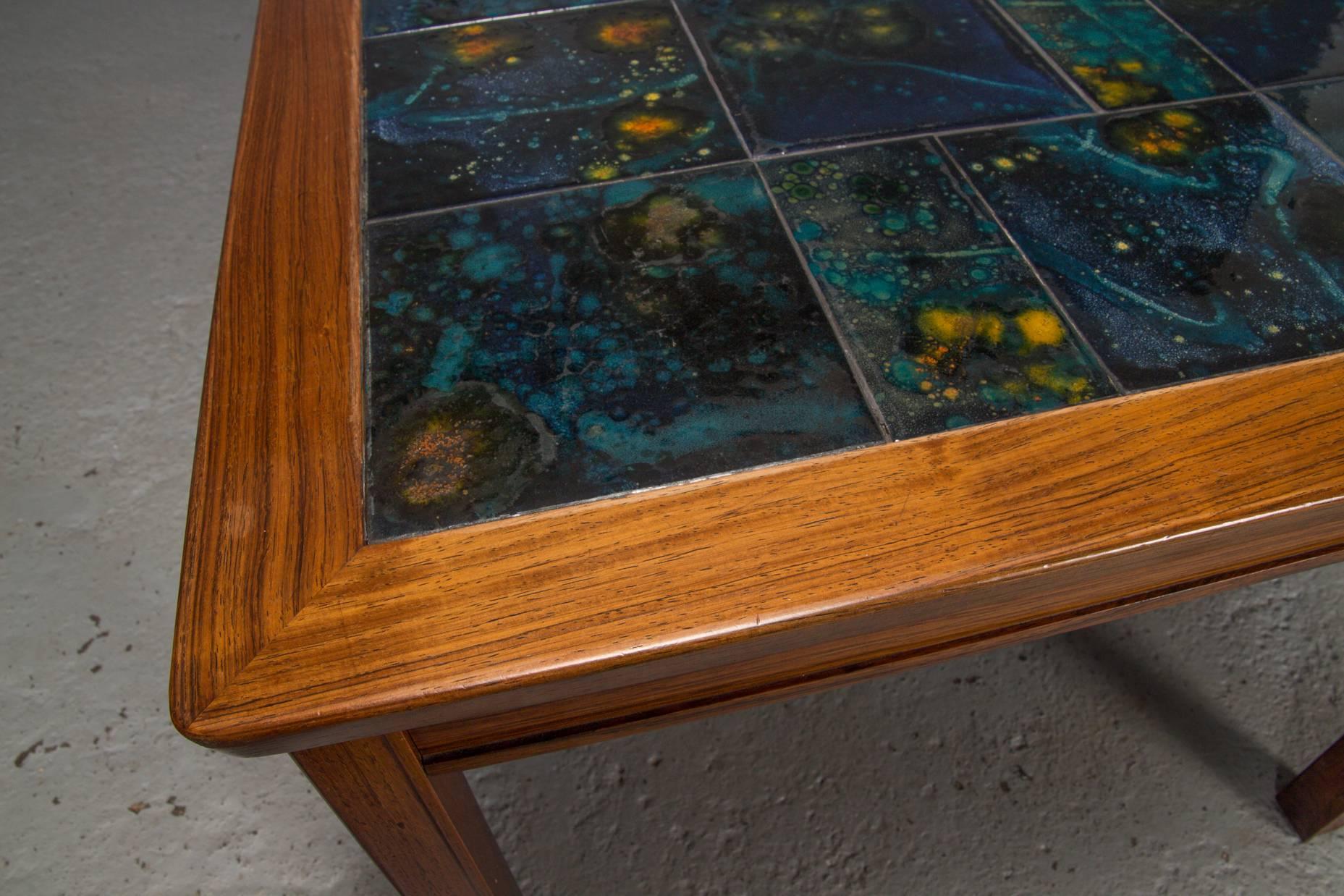 Rosewood and Tile Coffee Table In Good Condition In Belmont, MA