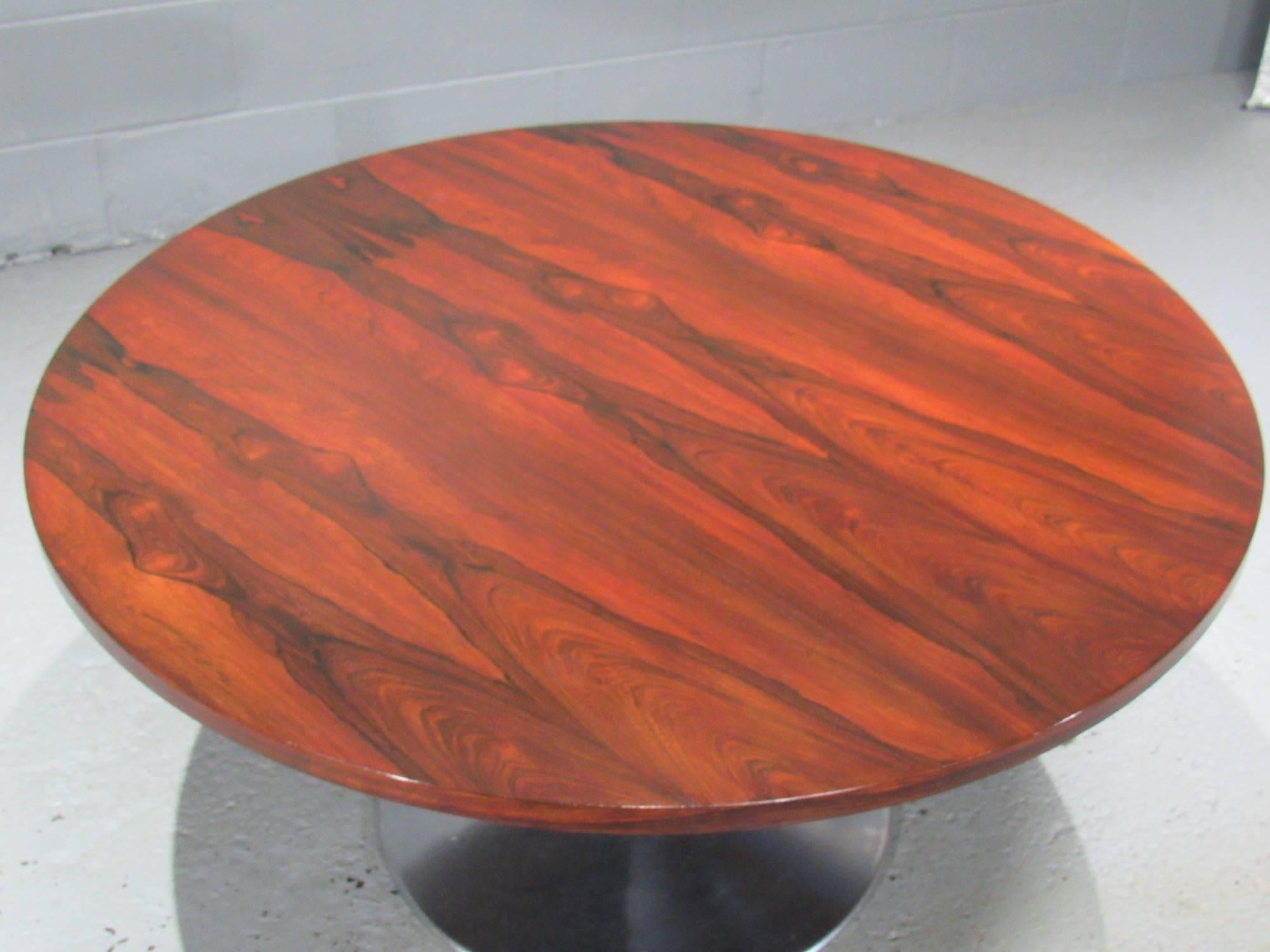 Mid-Century Modern Height-Adjustable Round Rosewood Pedestal Table