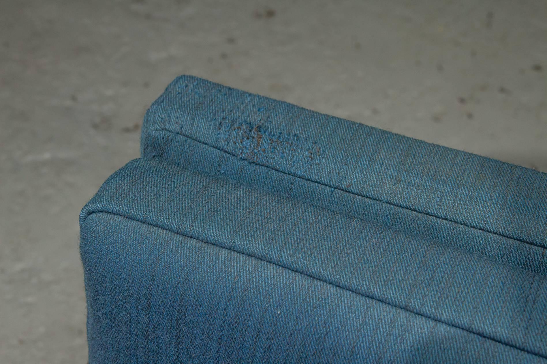 Three-Seat Danish Modern Rosewood Sofa with Blue Textile 4