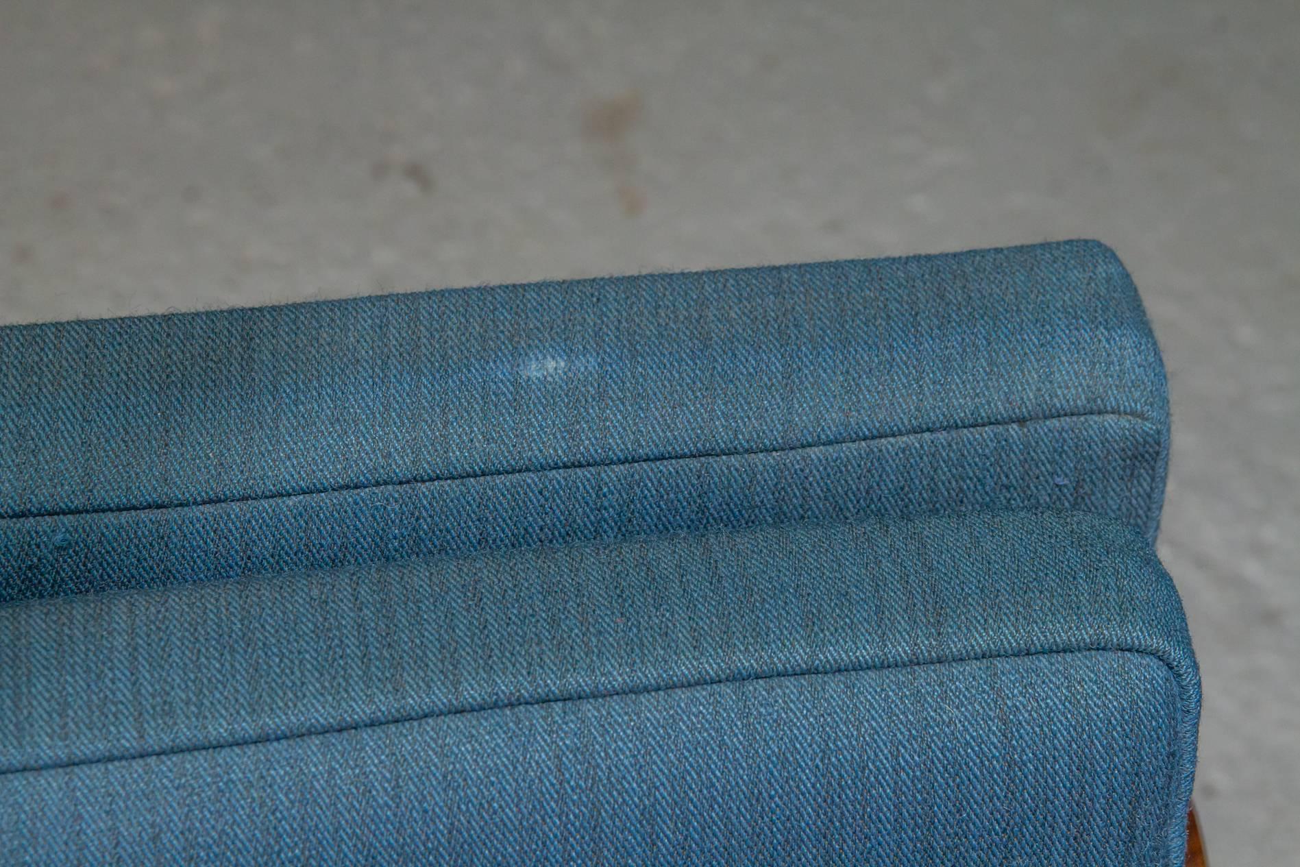 Three-Seat Danish Modern Rosewood Sofa with Blue Textile 5