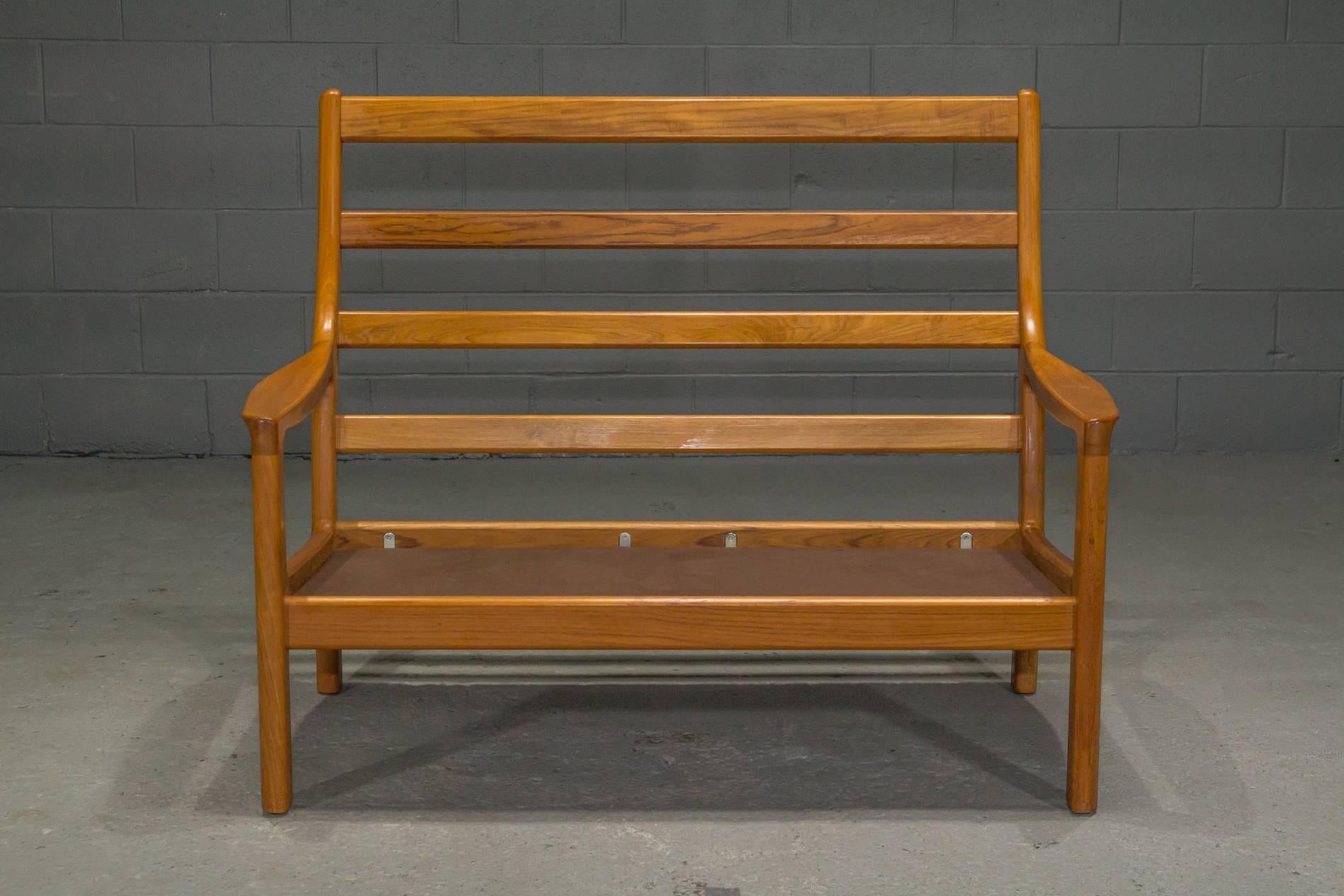 Teak High Back Loveseat by Johannes Andersen for CFC Silkeborg In Good Condition In Belmont, MA