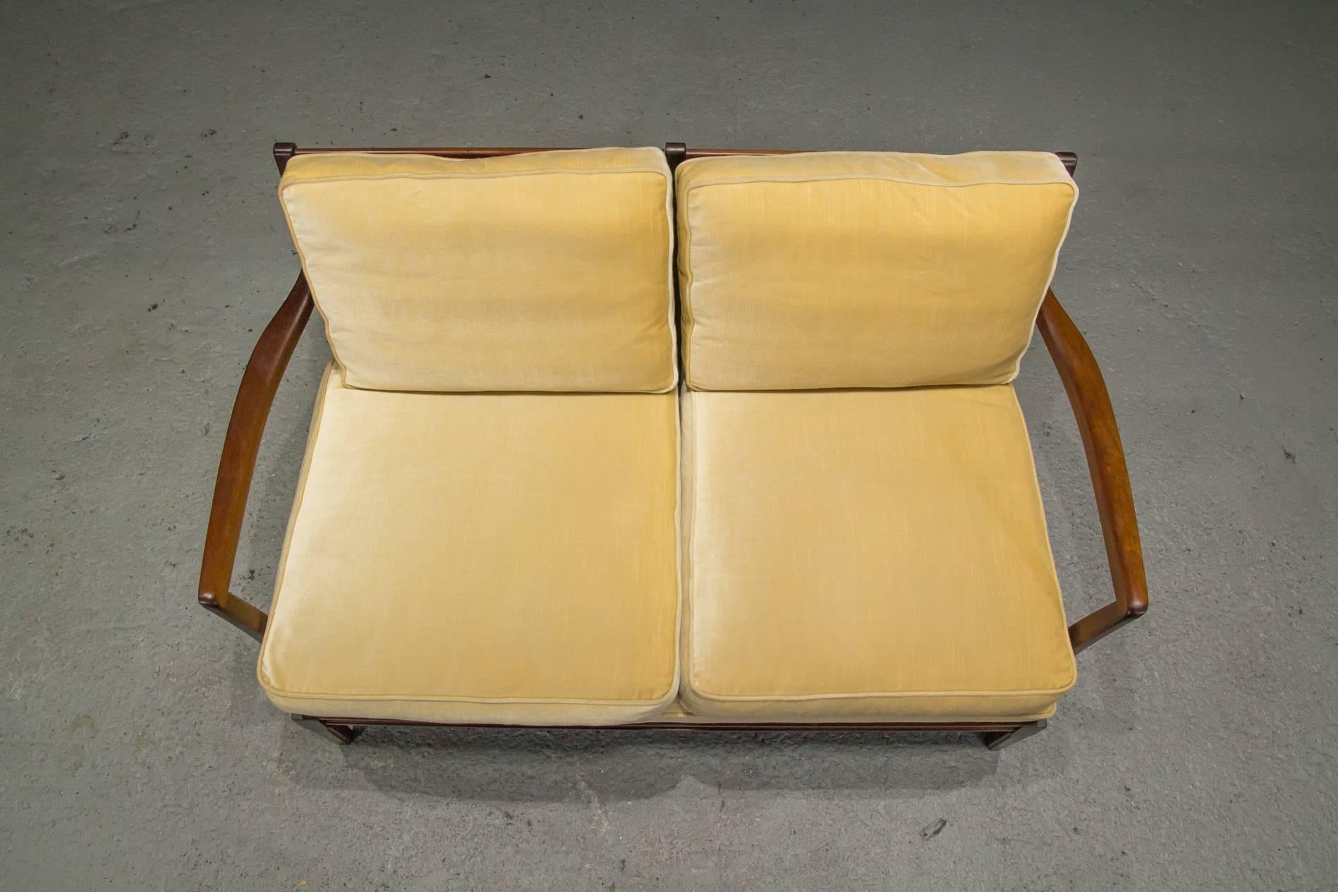 Danish Modern Loveseat Settee with Down Cushions In Excellent Condition In Belmont, MA