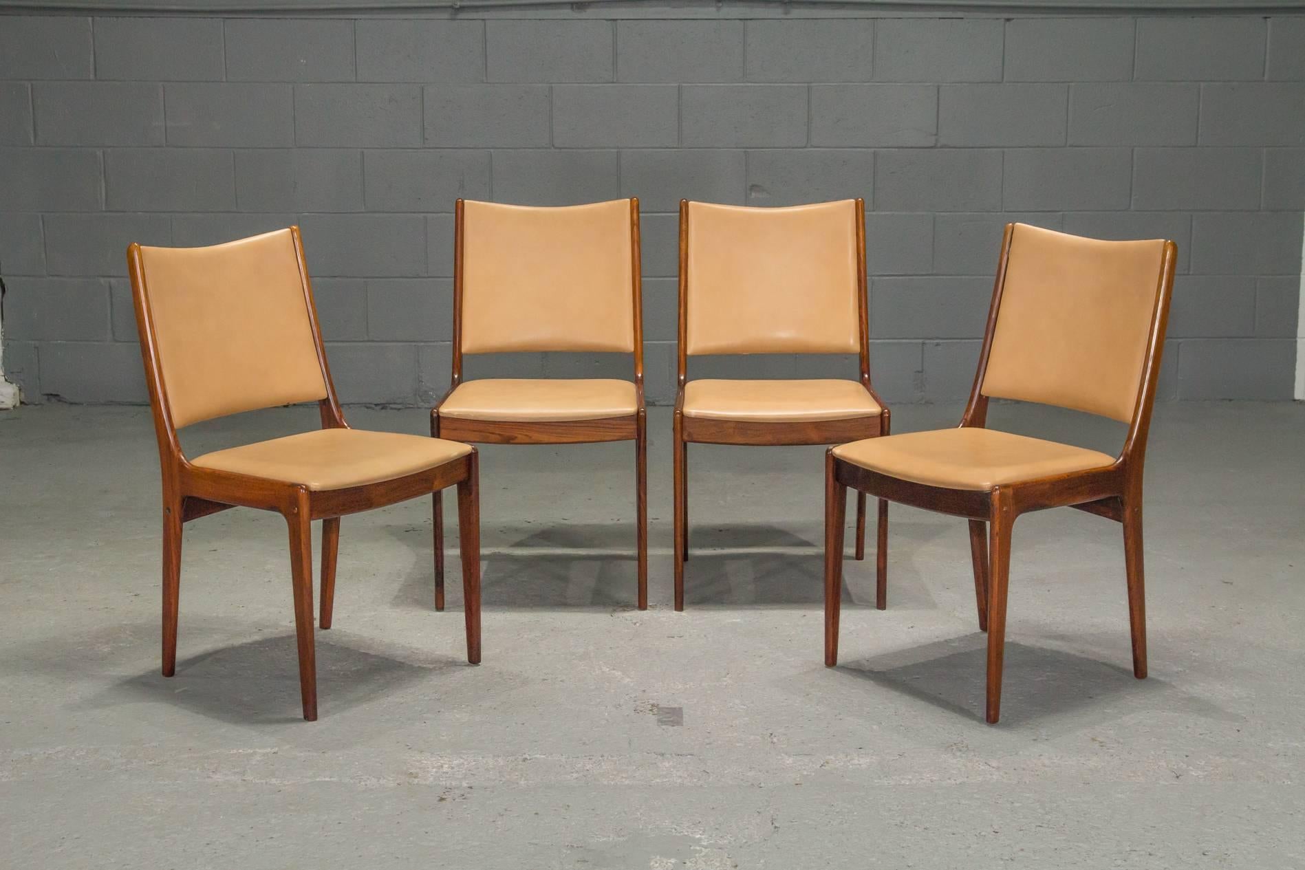 Set of 4 Danish Modern Rosewood and Leather Dining Chairs.
