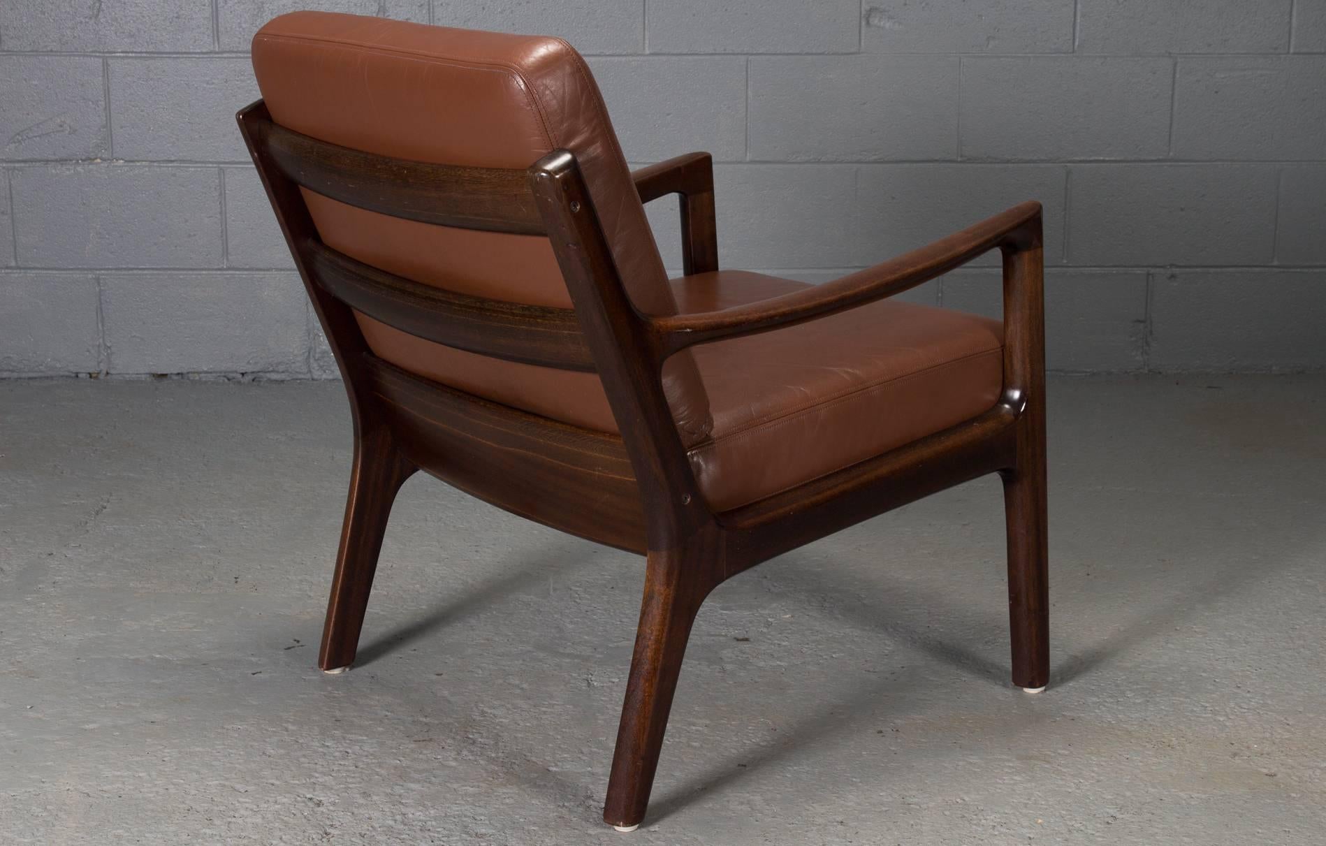 20th Century Pair of Senator Chairs by Ole Wanscher in Brown Leather