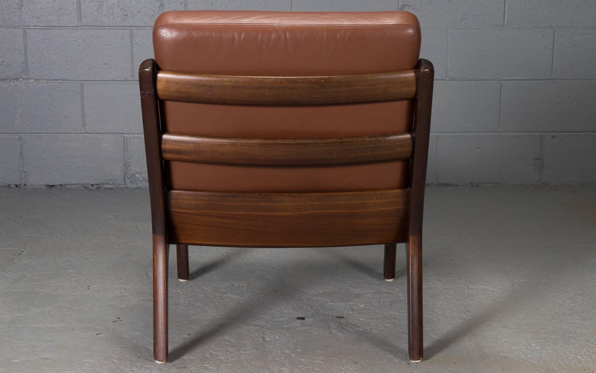 Pair of Senator Chairs by Ole Wanscher in Brown Leather 1