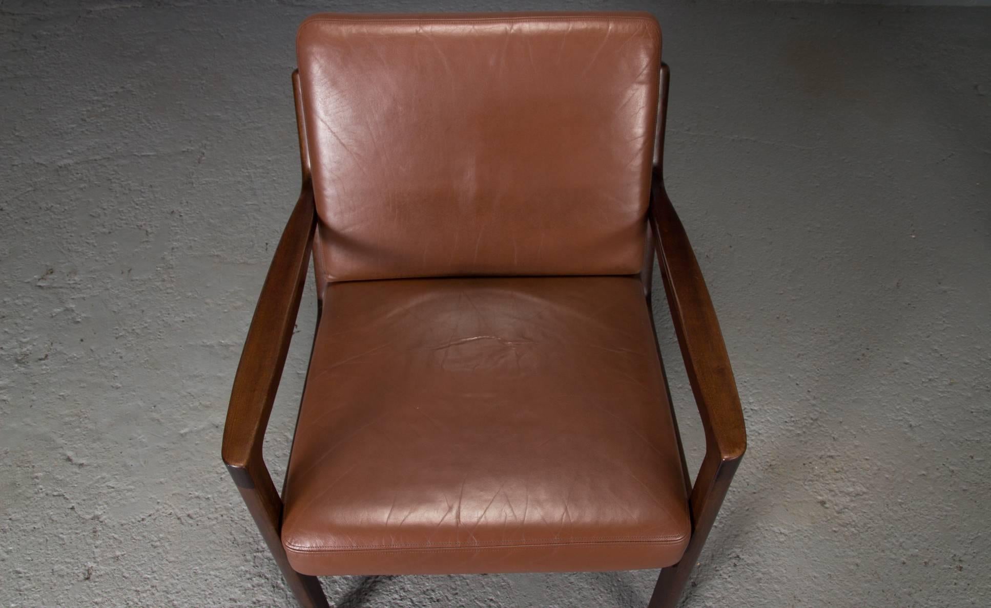 Pair of Senator Chairs by Ole Wanscher in Brown Leather 2