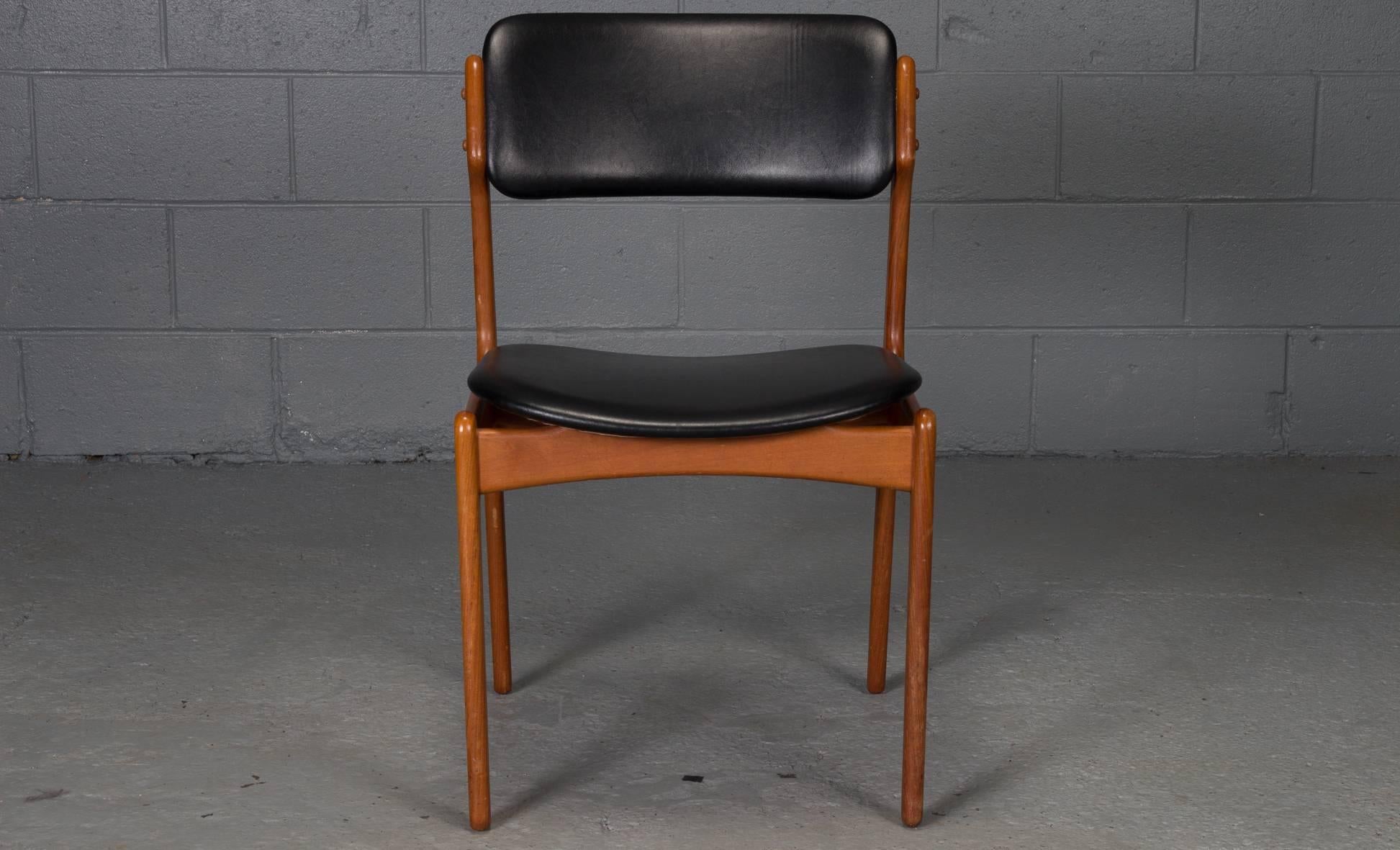 Mid-Century Modern Set of Six Danish Teak and Leather Dining Chairs by Erik Buch for O.D. Mobler