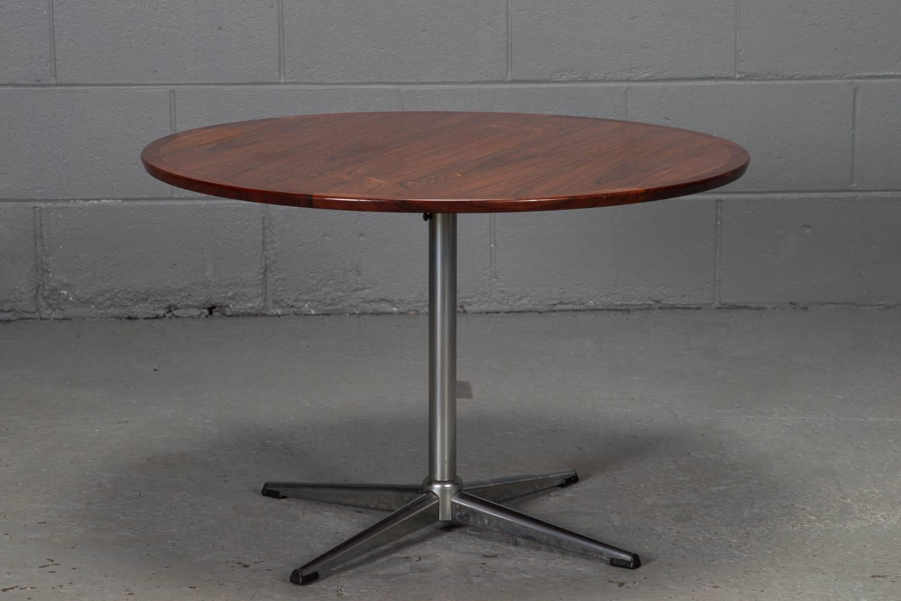 Mid-Century Modern Round Rosewood and Chrome Pedestal Base Coffee Table