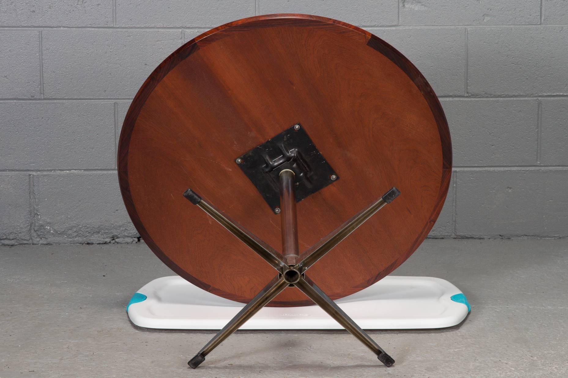 Danish Round Rosewood and Chrome Pedestal Base Coffee Table