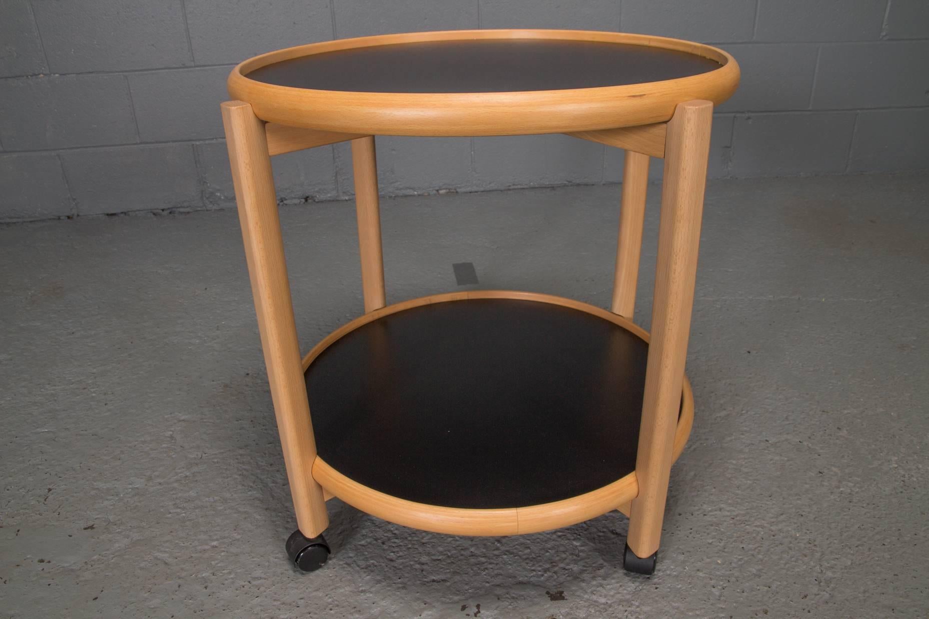20th Century Two-Tier Reversible Top Beech and Laminate Side Table on Casters