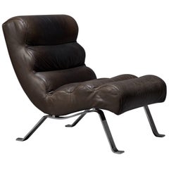 Leather and Steel Lounge Chair in the style of Arne Norell