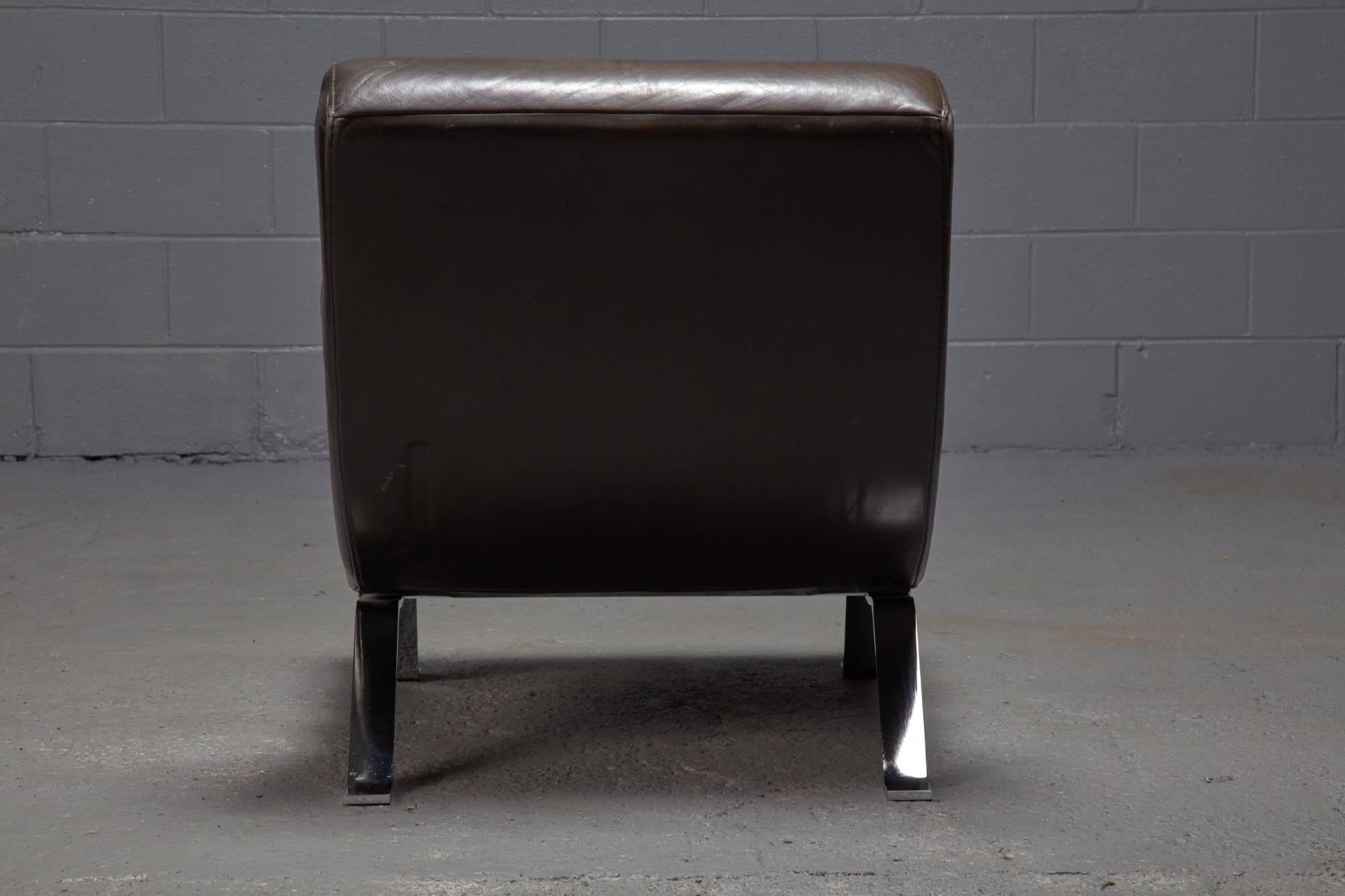 Mid-Century Modern Leather and Steel Lounge Chair in the style of Arne Norell
