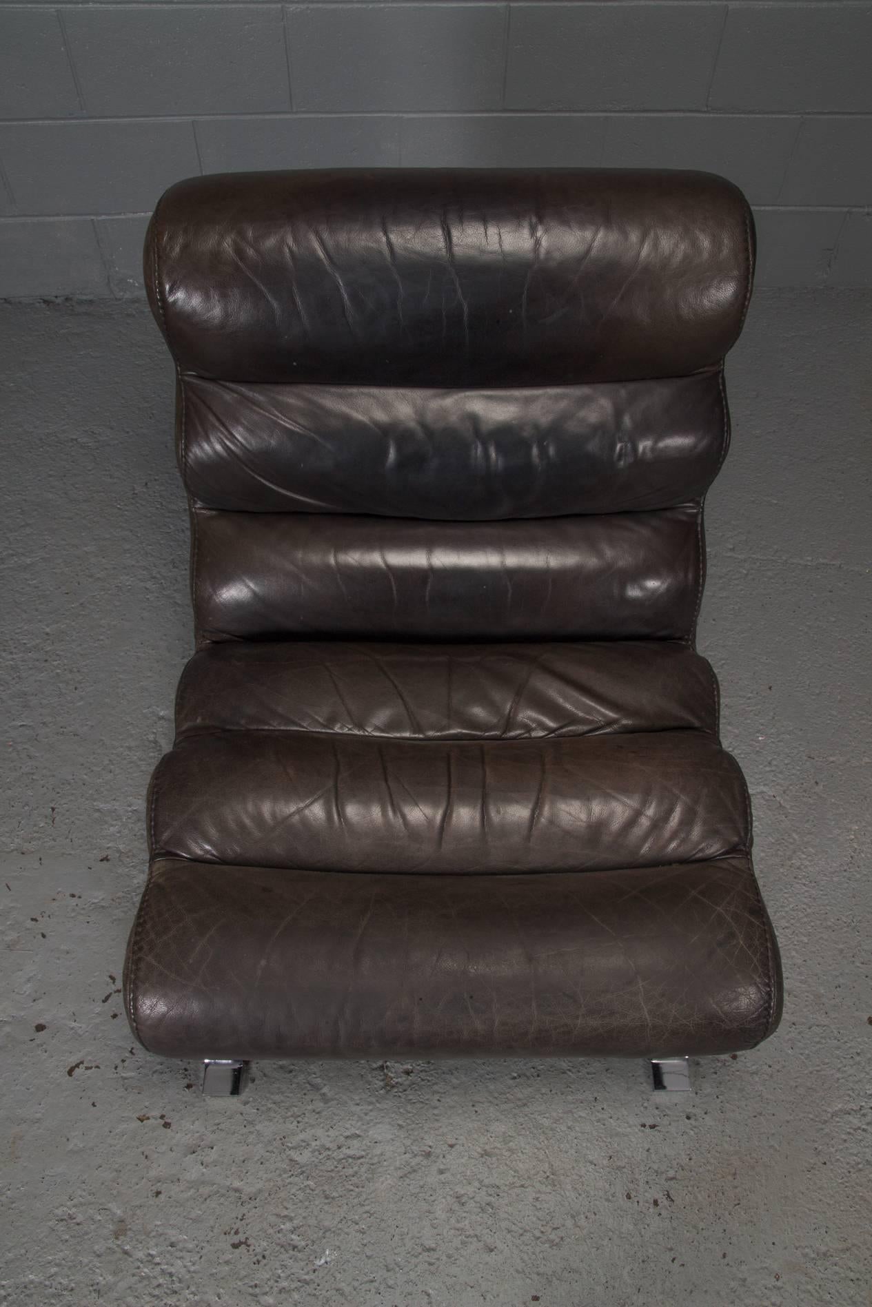 20th Century Leather and Steel Lounge Chair in the style of Arne Norell