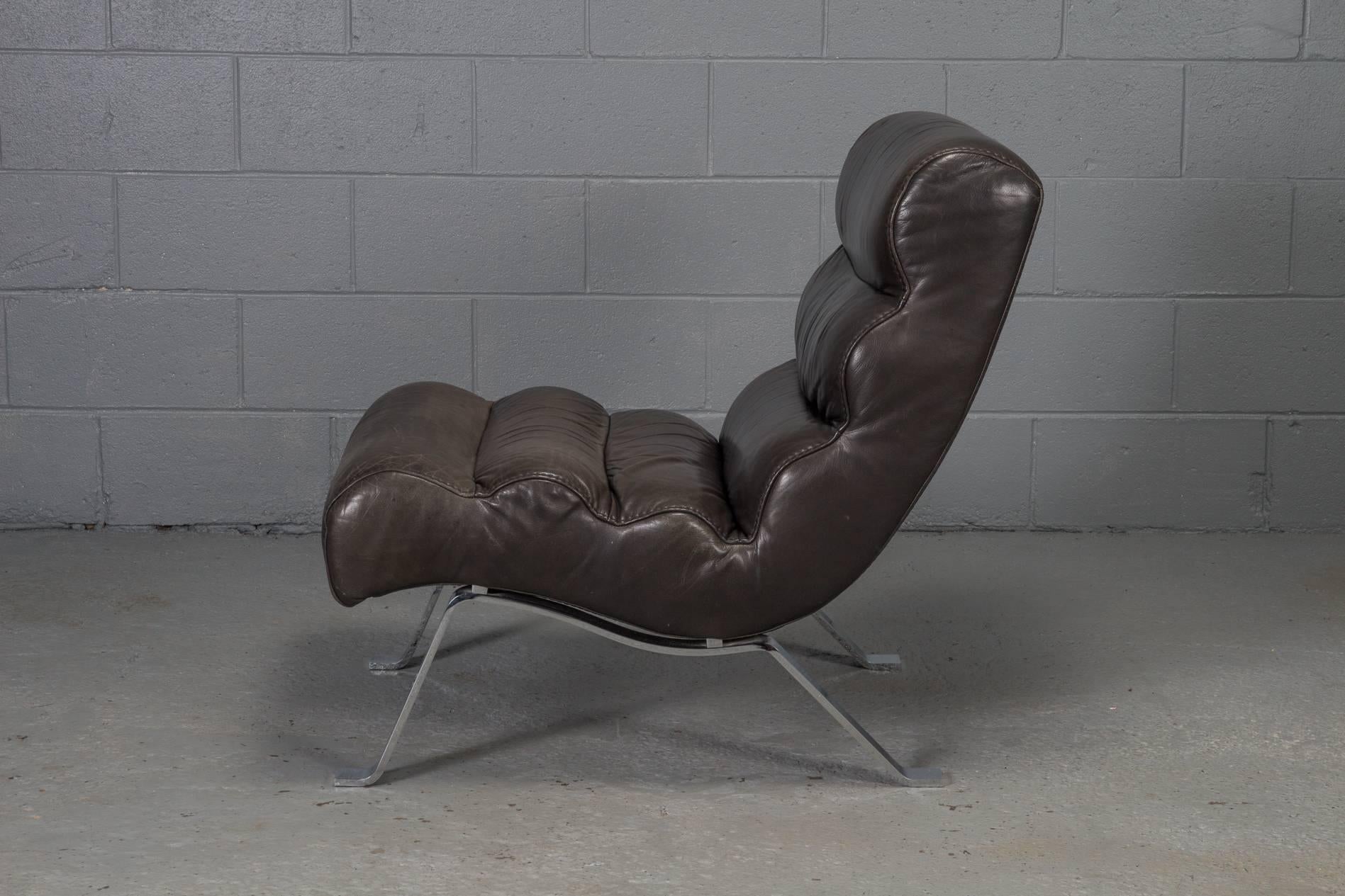 Leather and Steel Lounge Chair in the style of Arne Norell In Good Condition In Belmont, MA