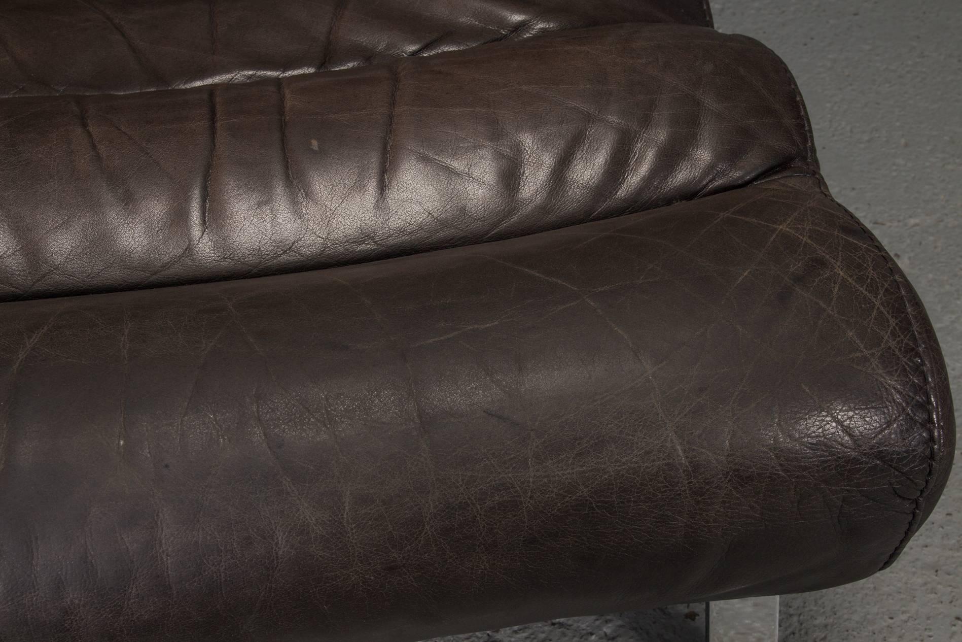 Leather and Steel Lounge Chair in the style of Arne Norell 1