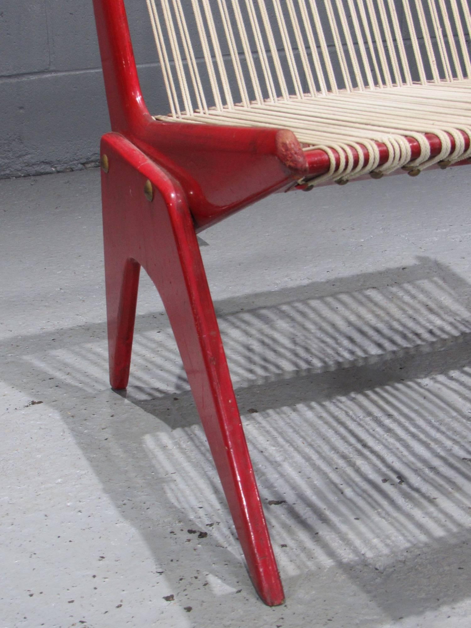 Red Painted Wood and Rope Scissor Chair 2