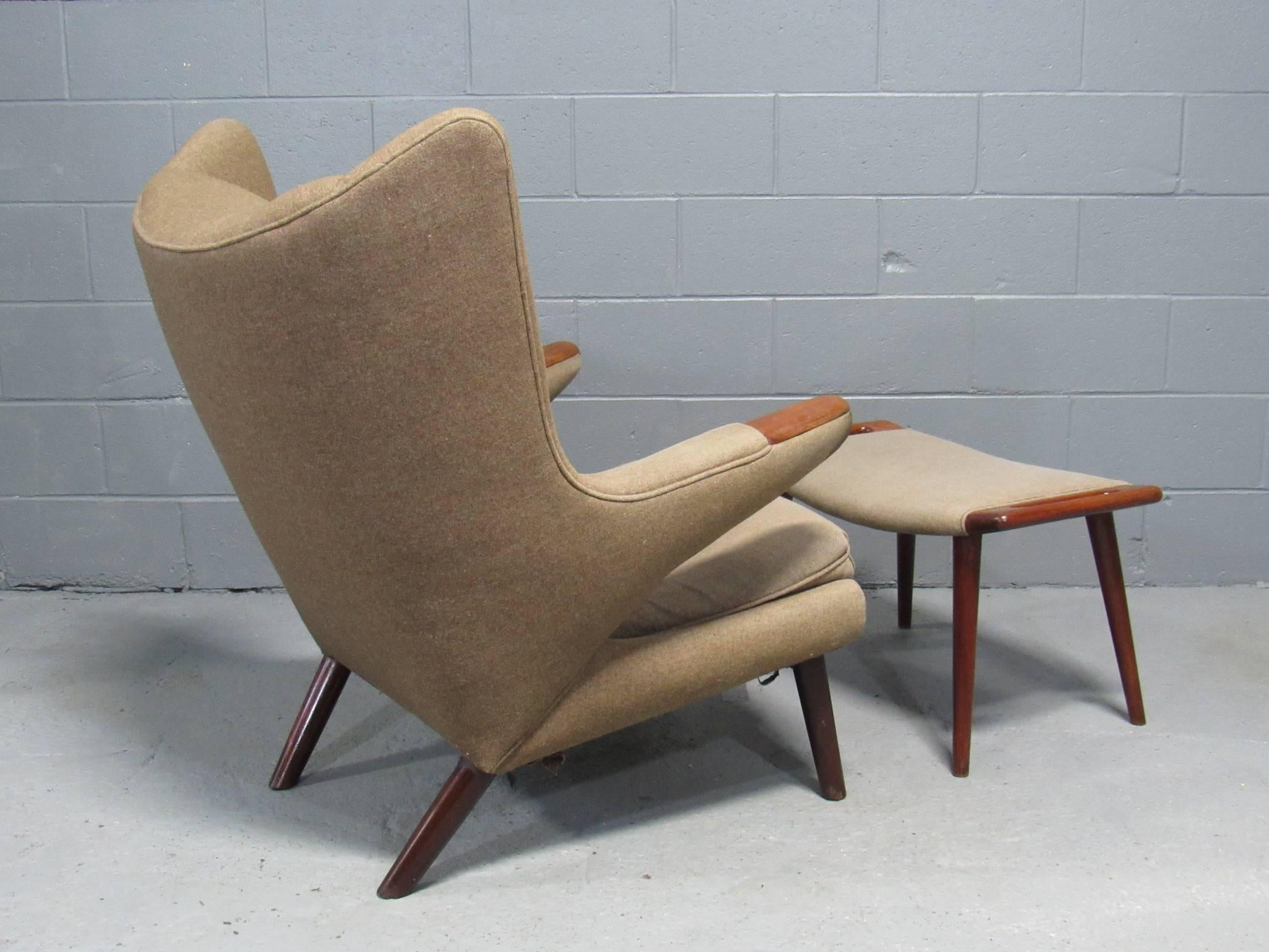 Mid-Century Modern 1950s Papa Bear Chair and Ottoman Model AP-19 by Hans Wegner for AP Stolen