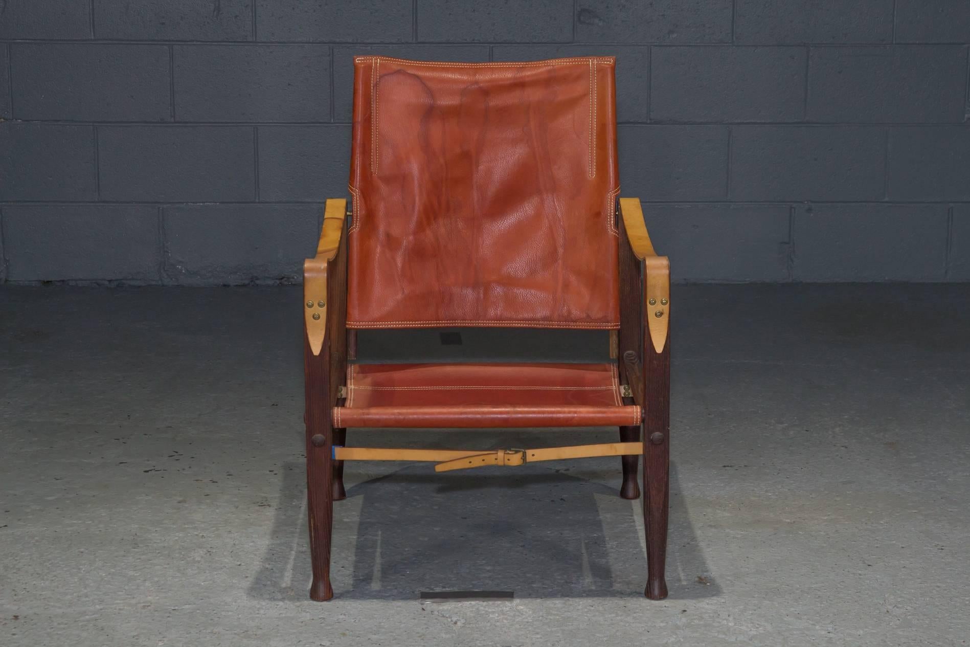 Red leather Safari chair by Kaare Klint for Rud Rasmussen.