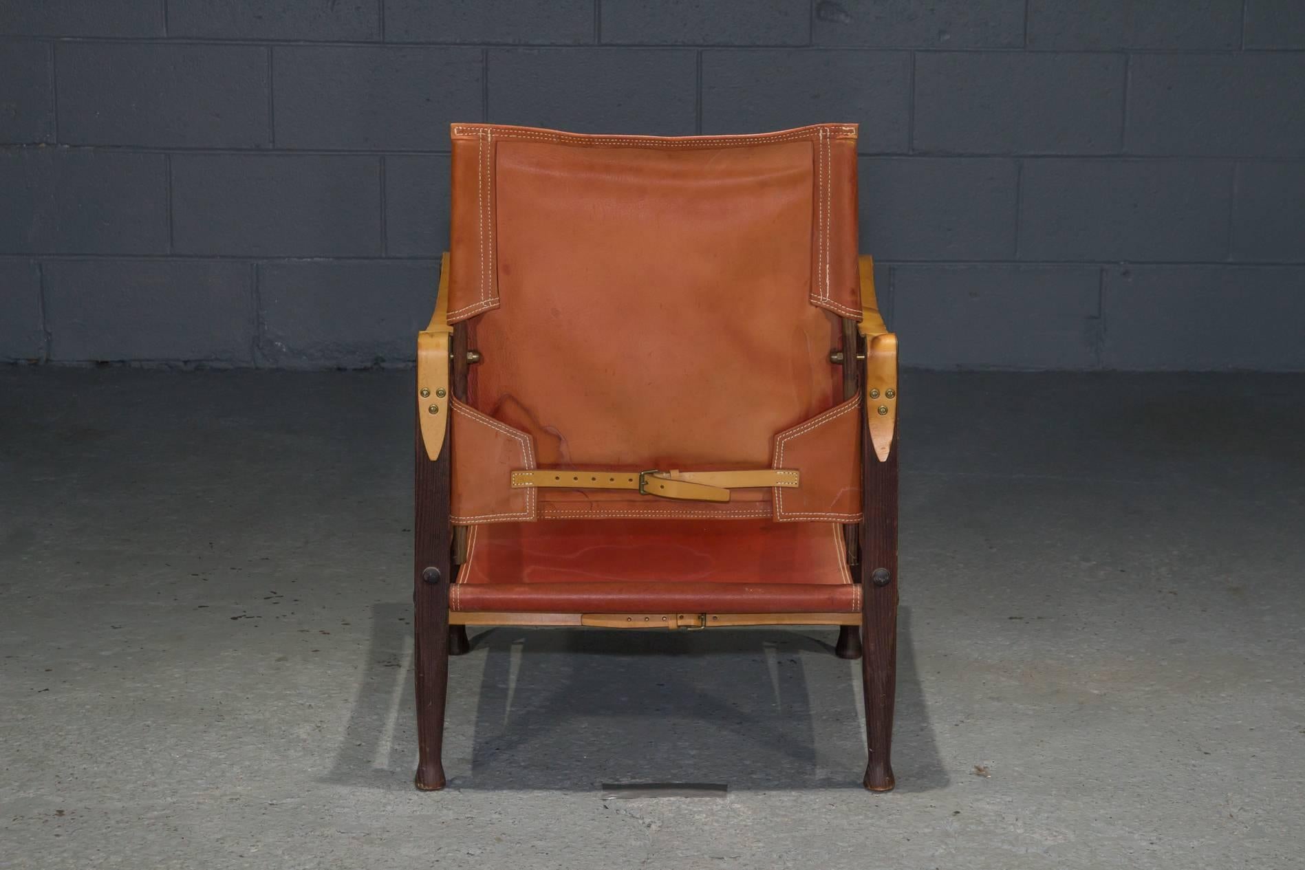Mid-Century Modern Red Leather Safari Chair by Kaare Klint for Rud Rasmussen