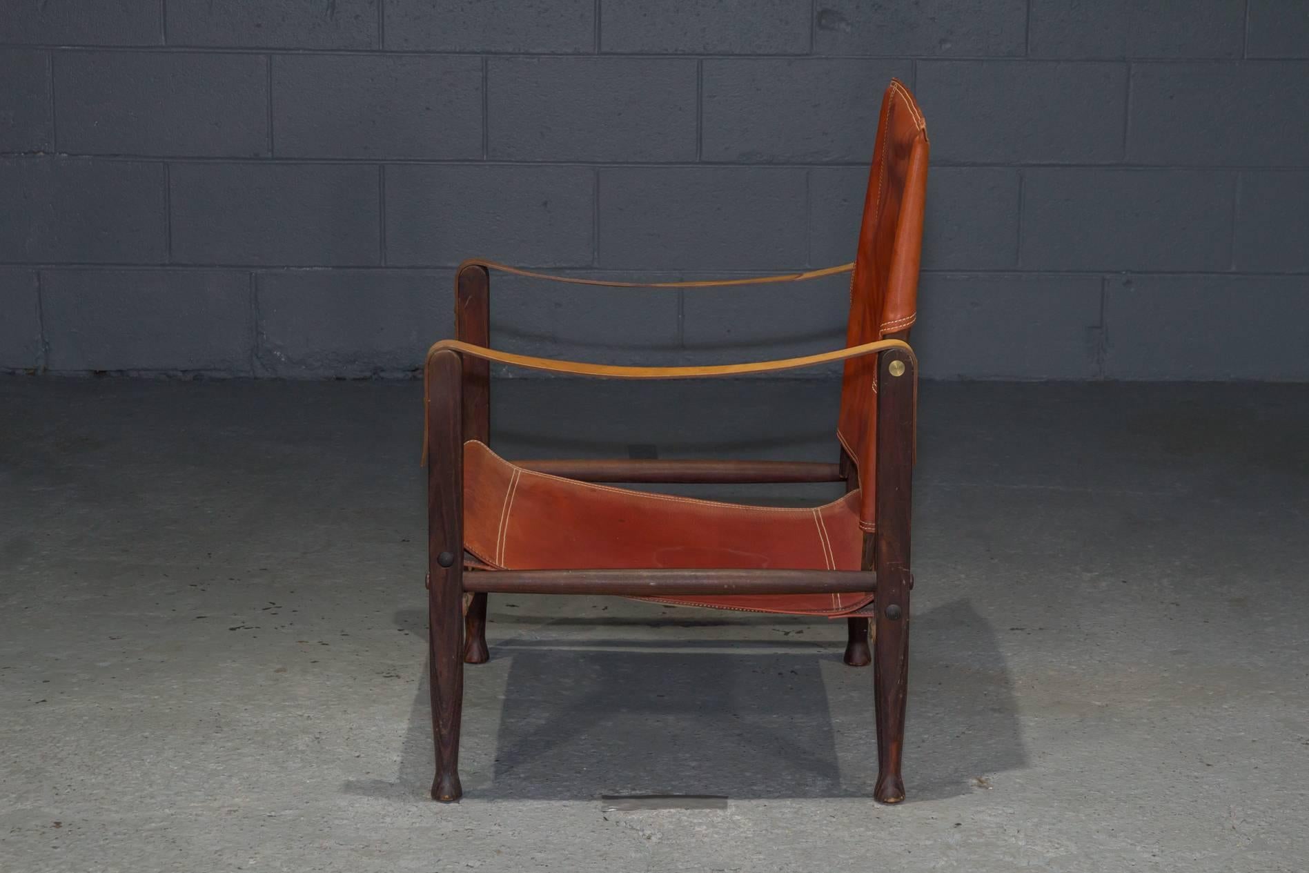 Danish Red Leather Safari Chair by Kaare Klint for Rud Rasmussen