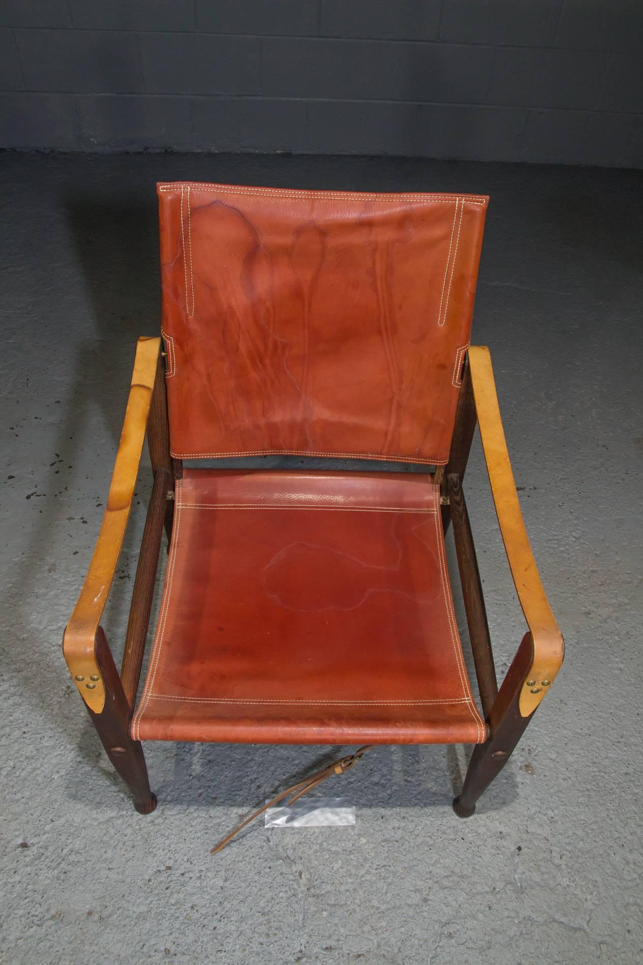 Red Leather Safari Chair by Kaare Klint for Rud Rasmussen 1