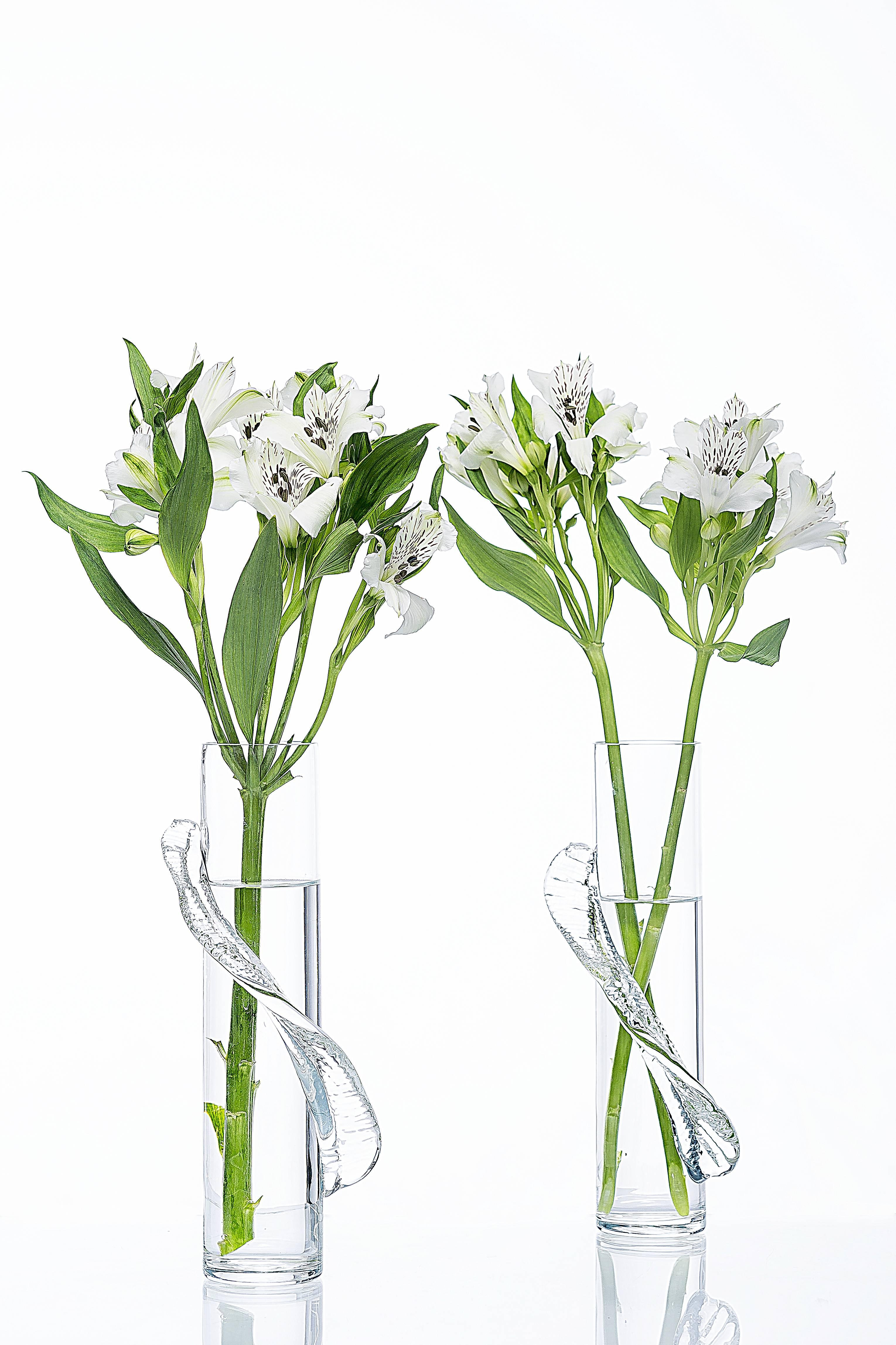Organic Modern Glass Flower Vase, Transparent, Brazilian Design For Sale