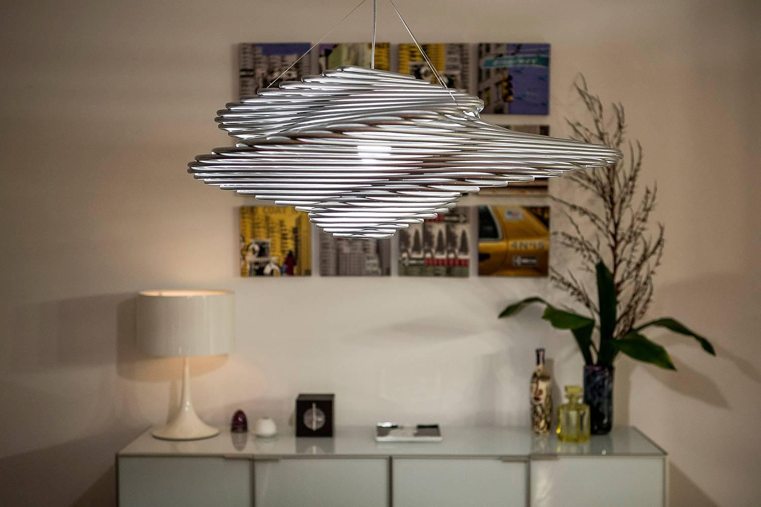 Painted Pendant Lamp Light, Metallic Finishing, Organic Brazilian Design For Sale