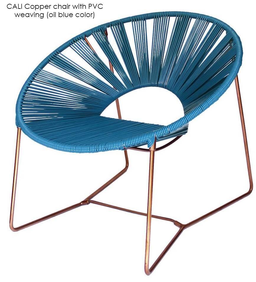 Contemporary Handwoven Midcentury Inspired Cali Lounge Chair, Copper Plating and Leather For Sale